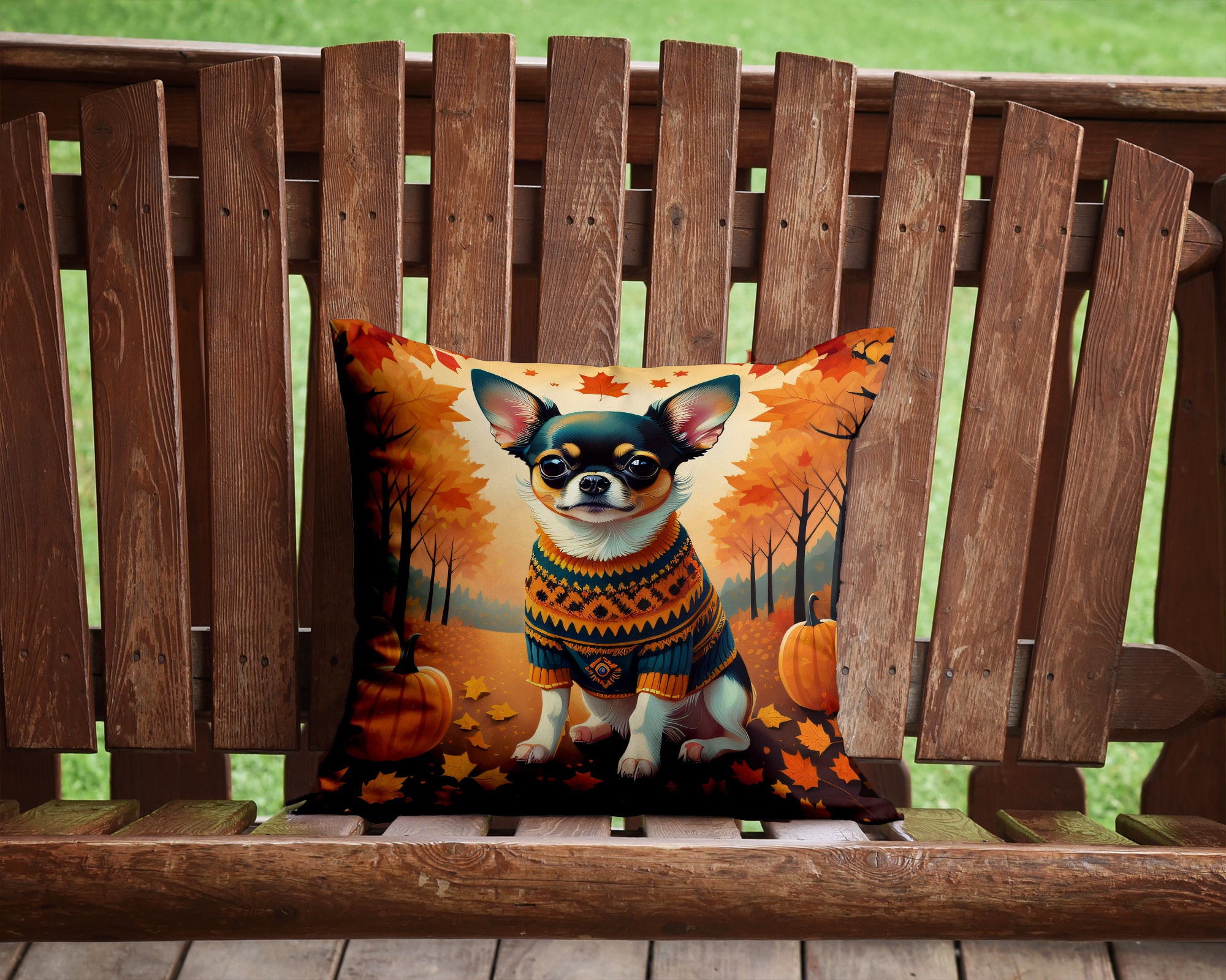Buy this Tricolor Chihuahua Fall Fabric Decorative Pillow