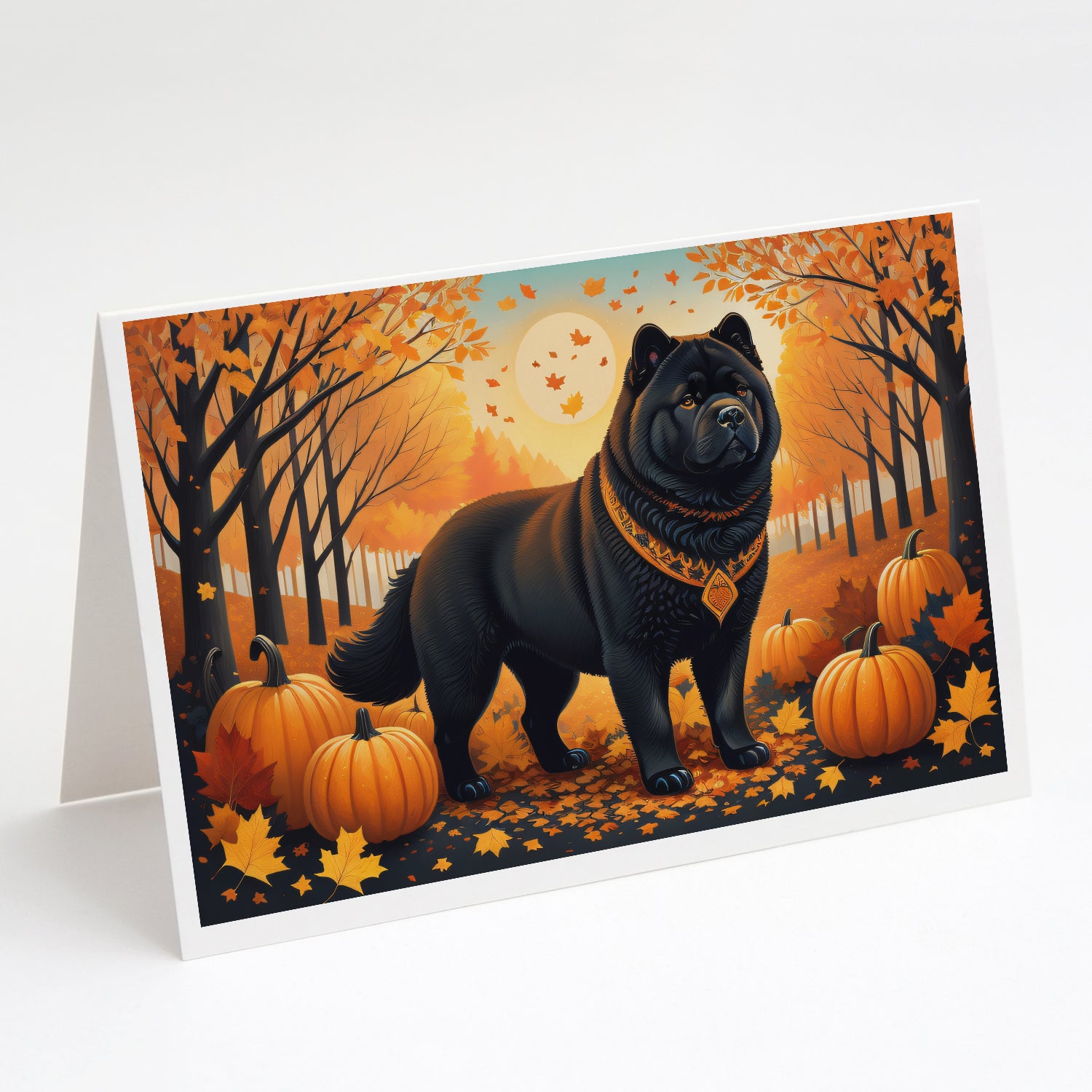 Buy this Black Chow Chow Fall Greeting Cards and Envelopes Pack of 8