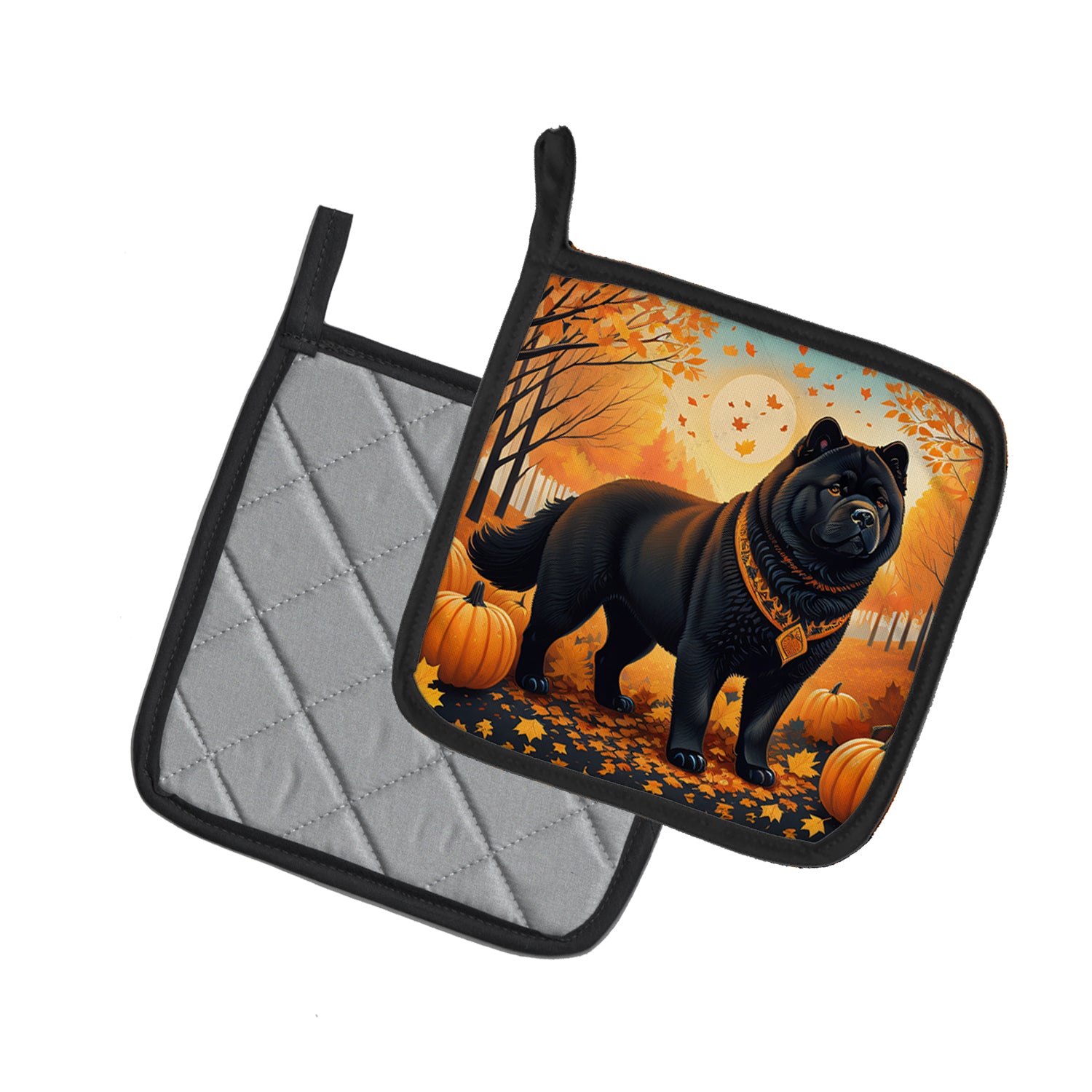 Black Chow Chow Fall Pair of Pot Holders