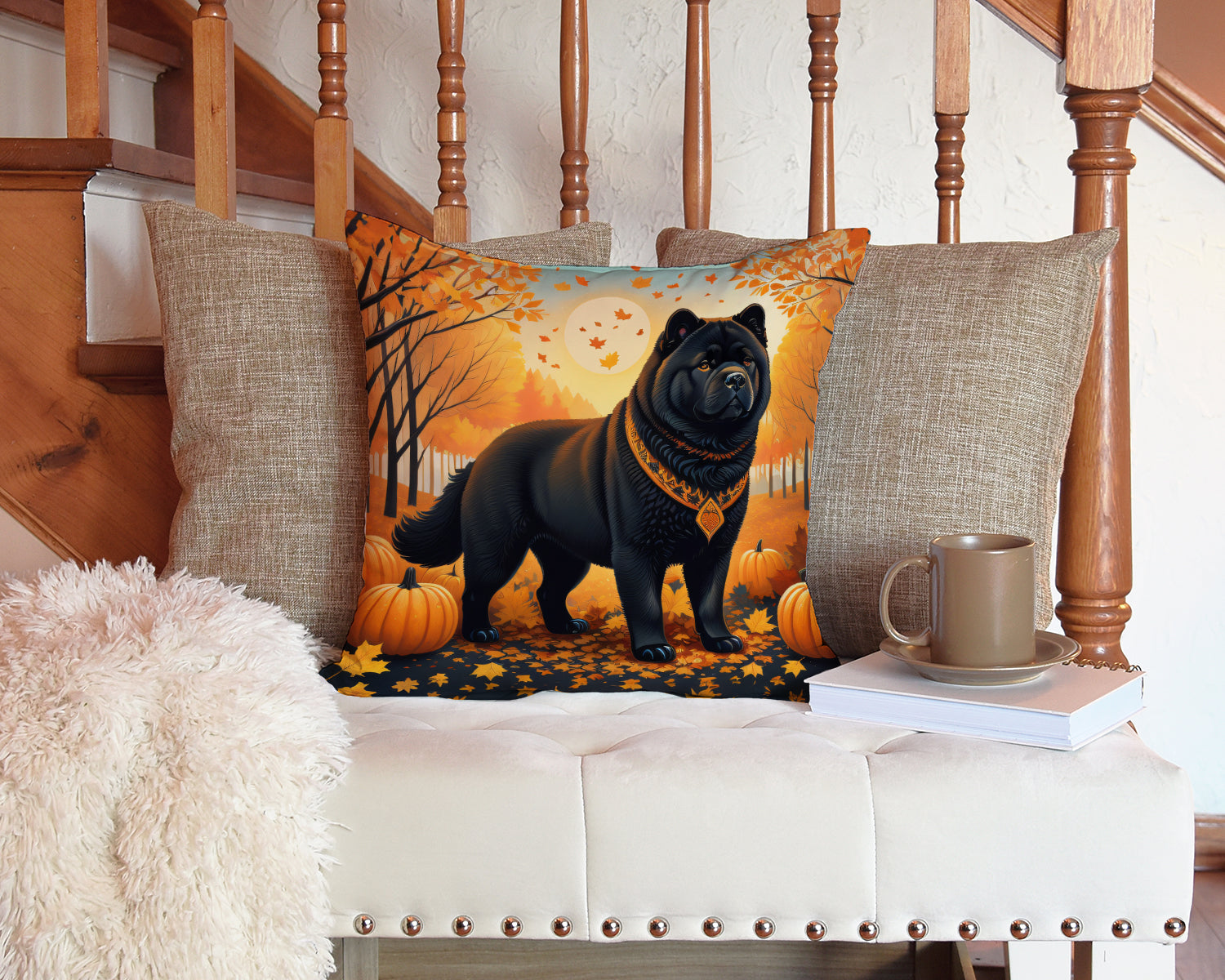 Black Chow Chow Fall Fabric Decorative Pillow