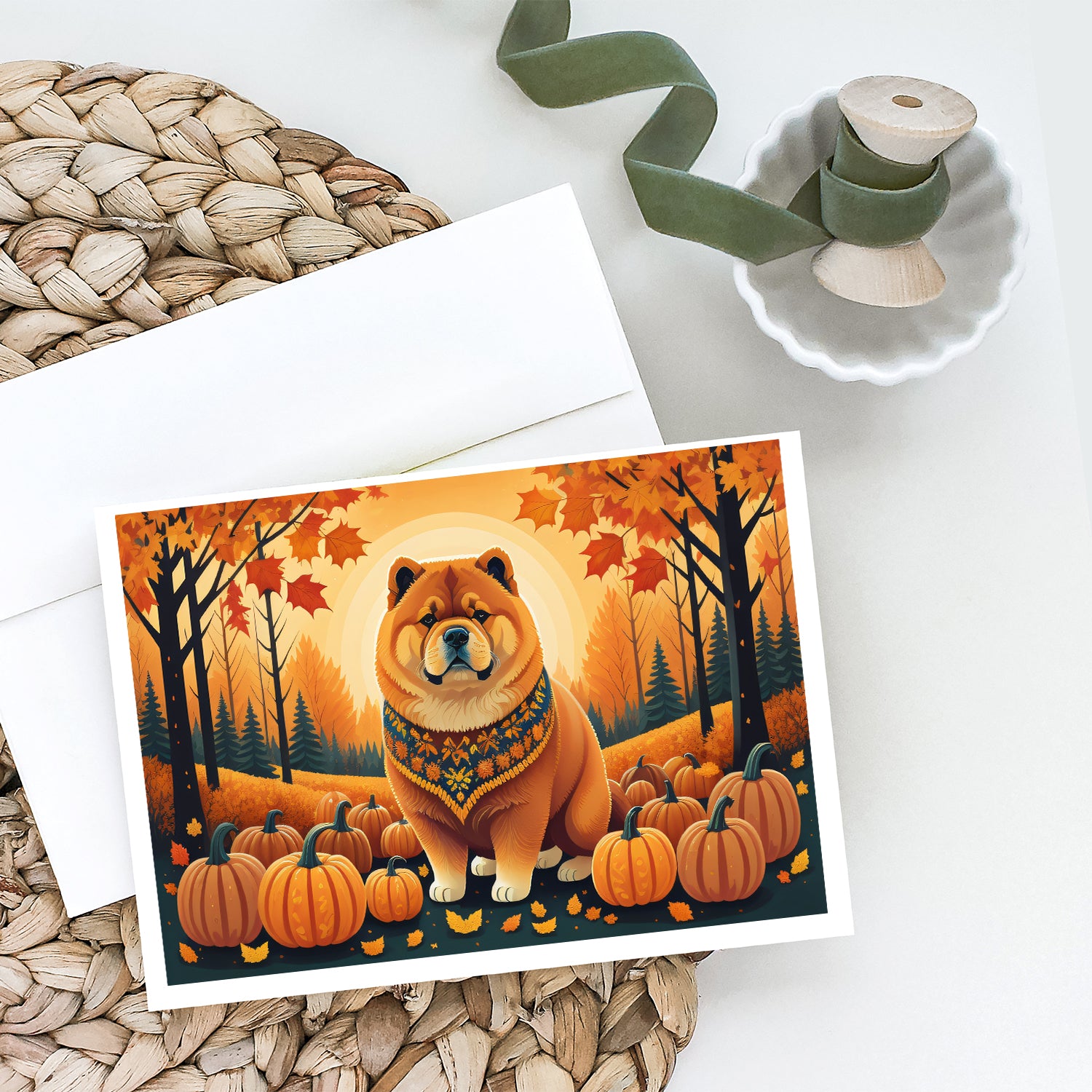 Chow Chow Fall Greeting Cards and Envelopes Pack of 8