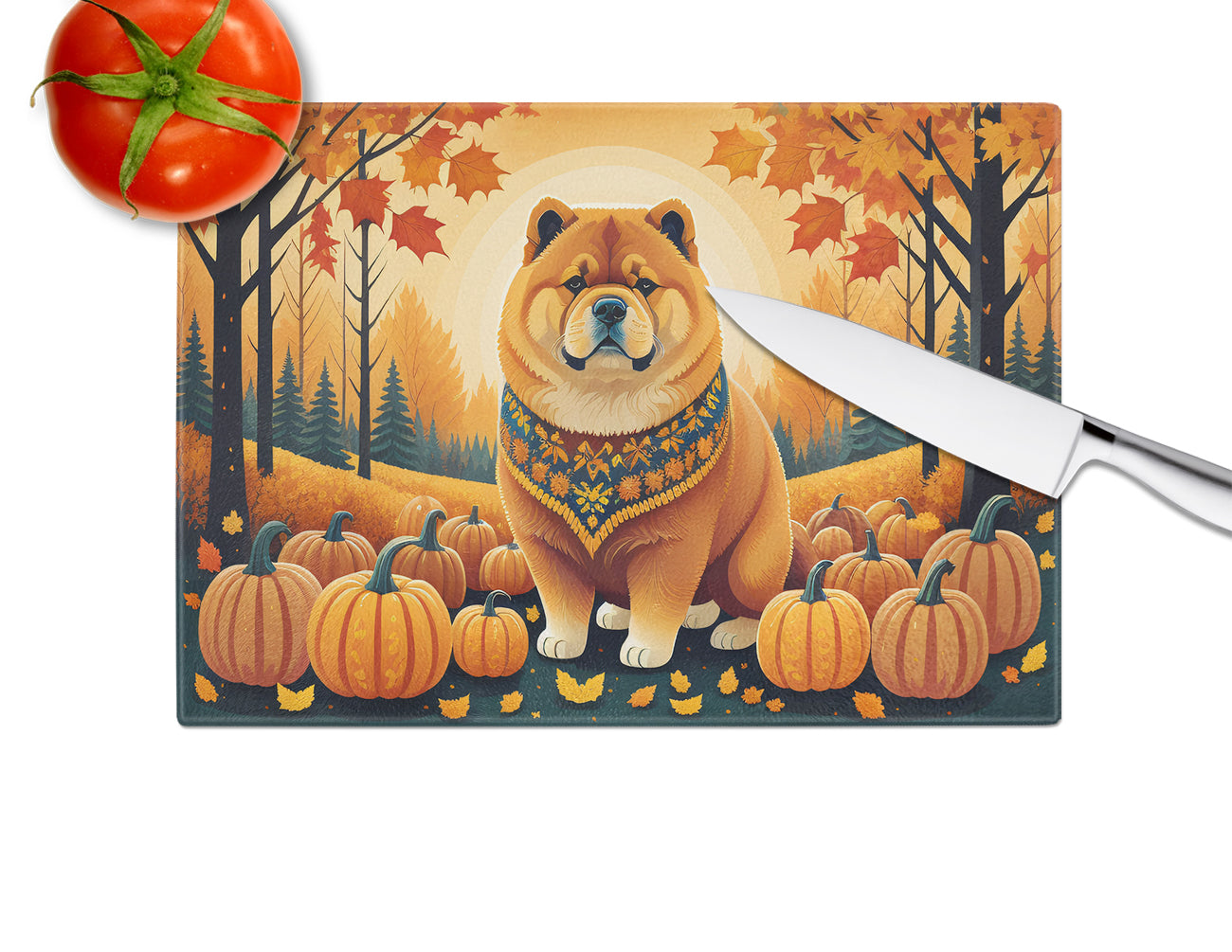 Chow Chow Fall Glass Cutting Board Large