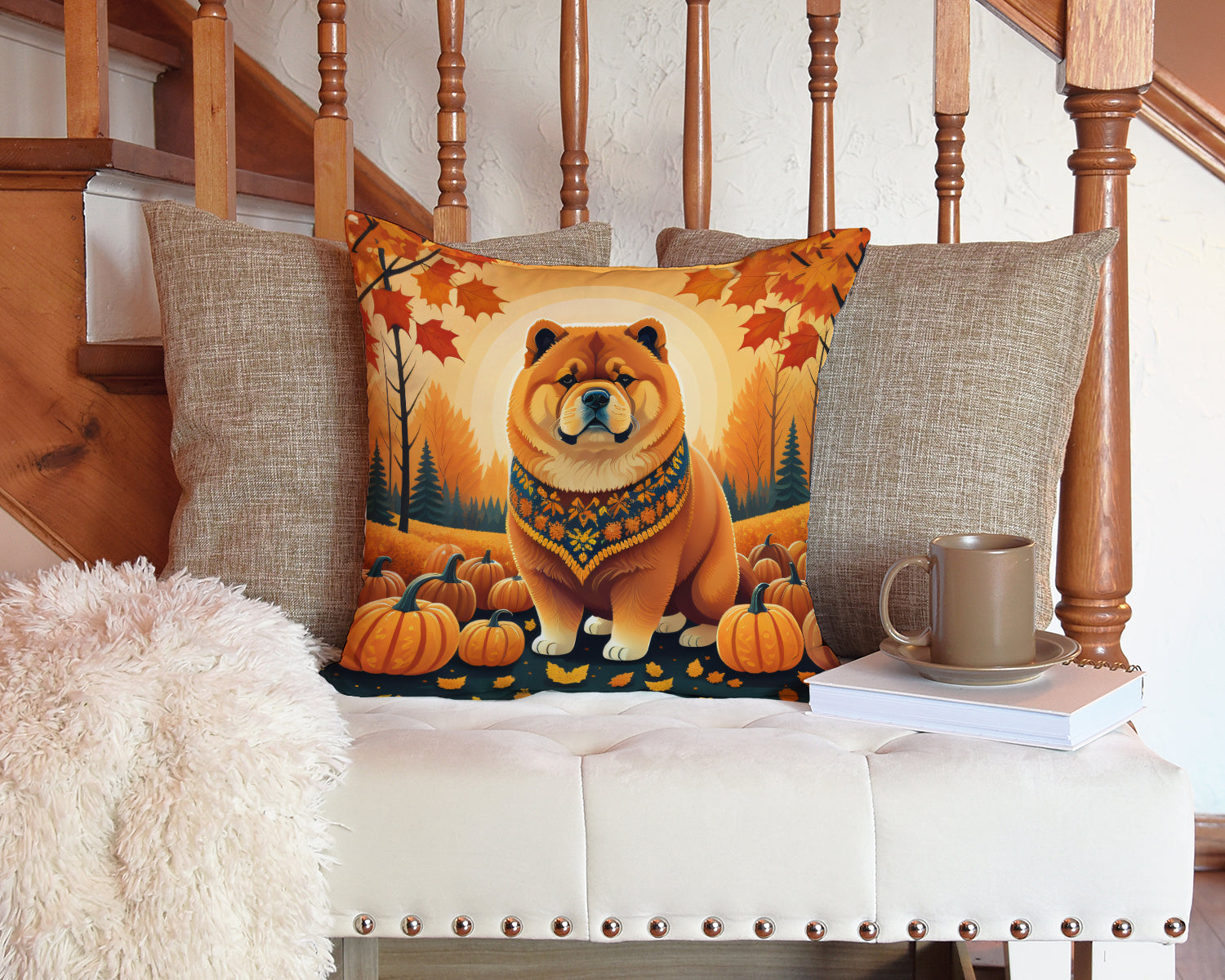 Chow Chow Fall Fabric Decorative Pillow