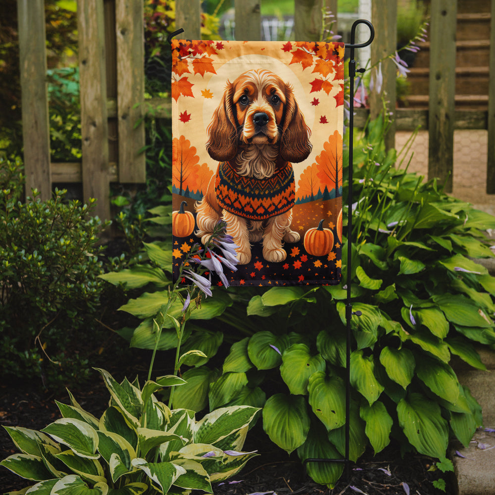 Caroline's Treasures Cocker Spaniel Fall Garden Flag – Dog Surrounded by Pumpkins & Autumn Leaves