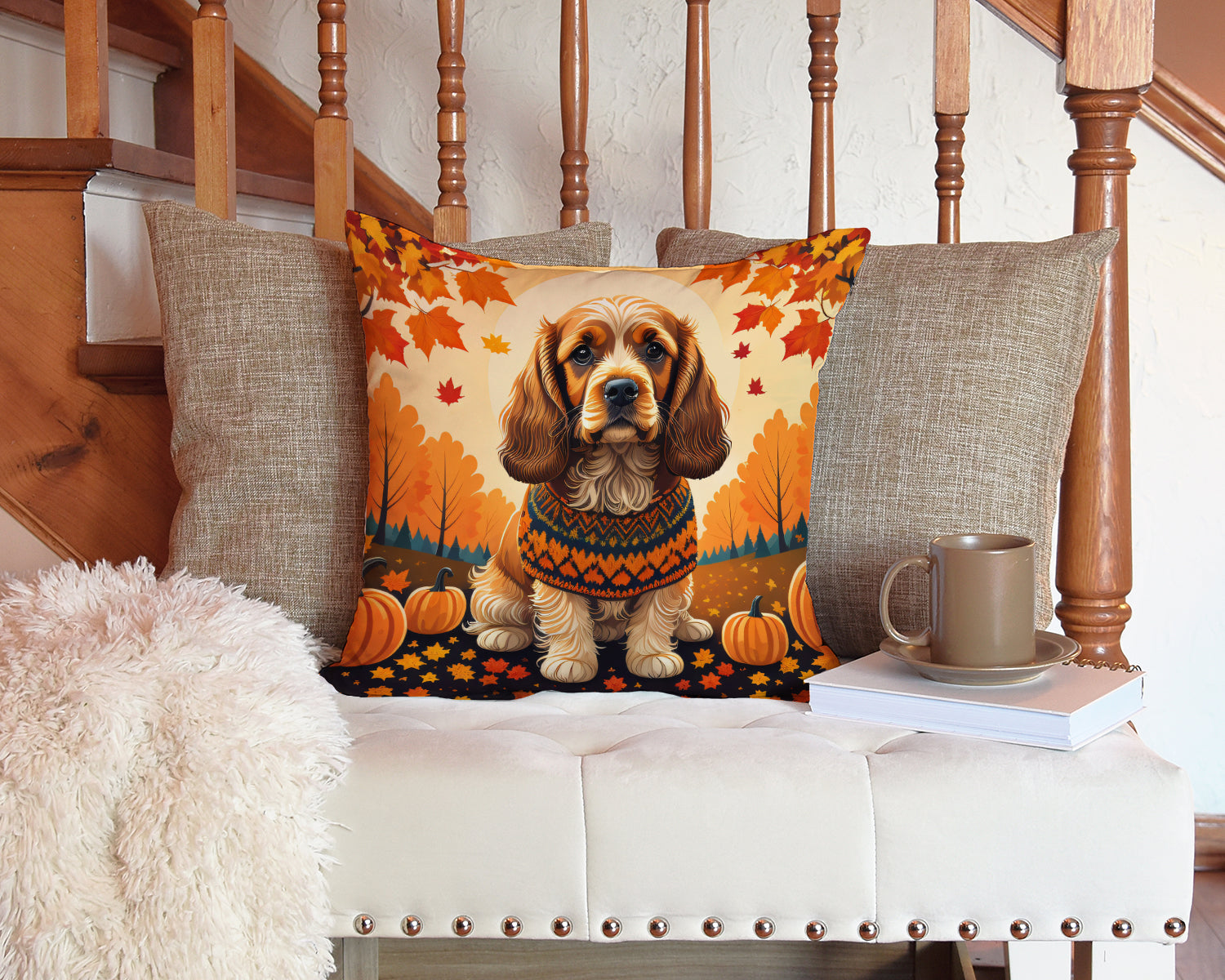 Cocker Spaniel Fall Fabric Decorative Pillow