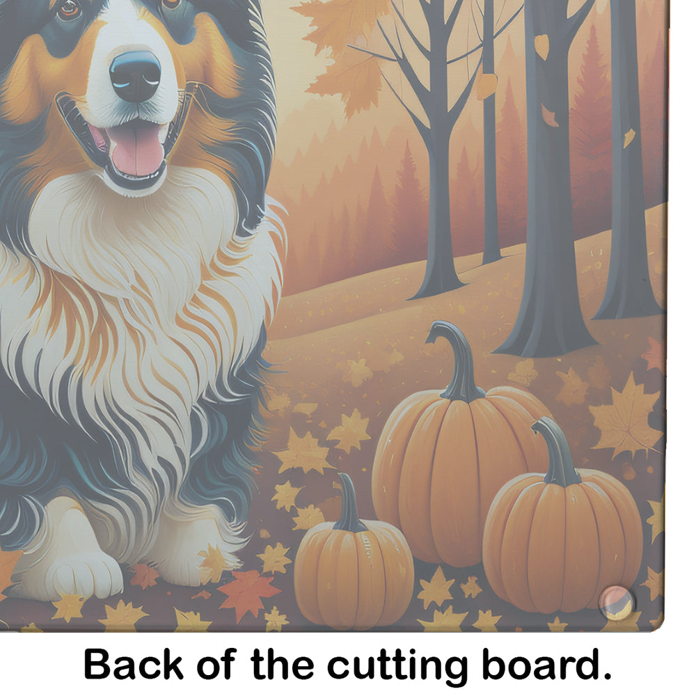 Collie Fall Glass Cutting Board Large