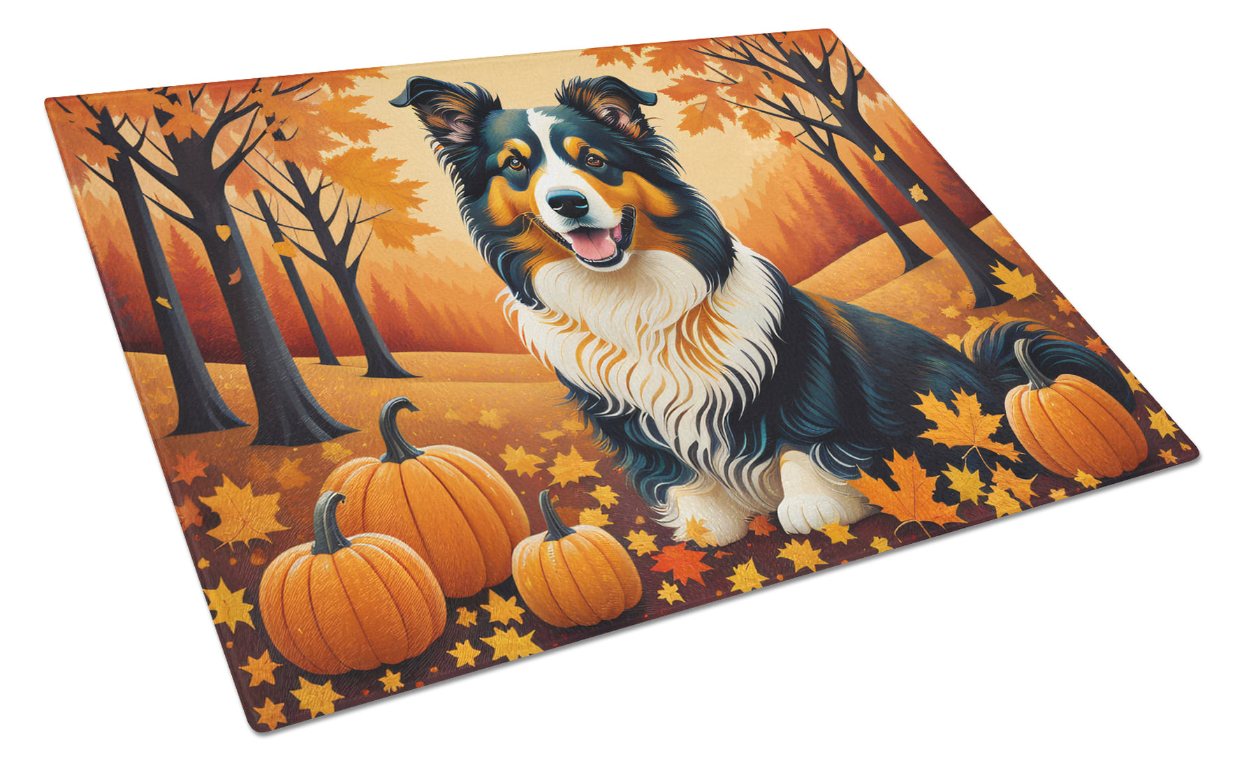 Buy this Collie Fall Glass Cutting Board Large