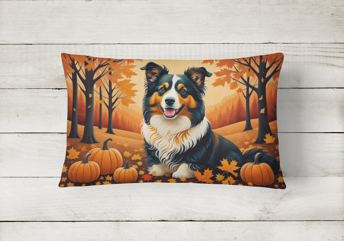 Collie Fall Fabric Decorative Pillow