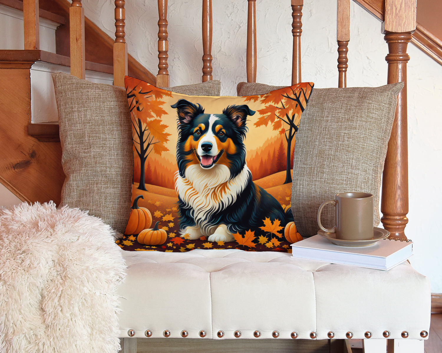 Collie Fall Fabric Decorative Pillow