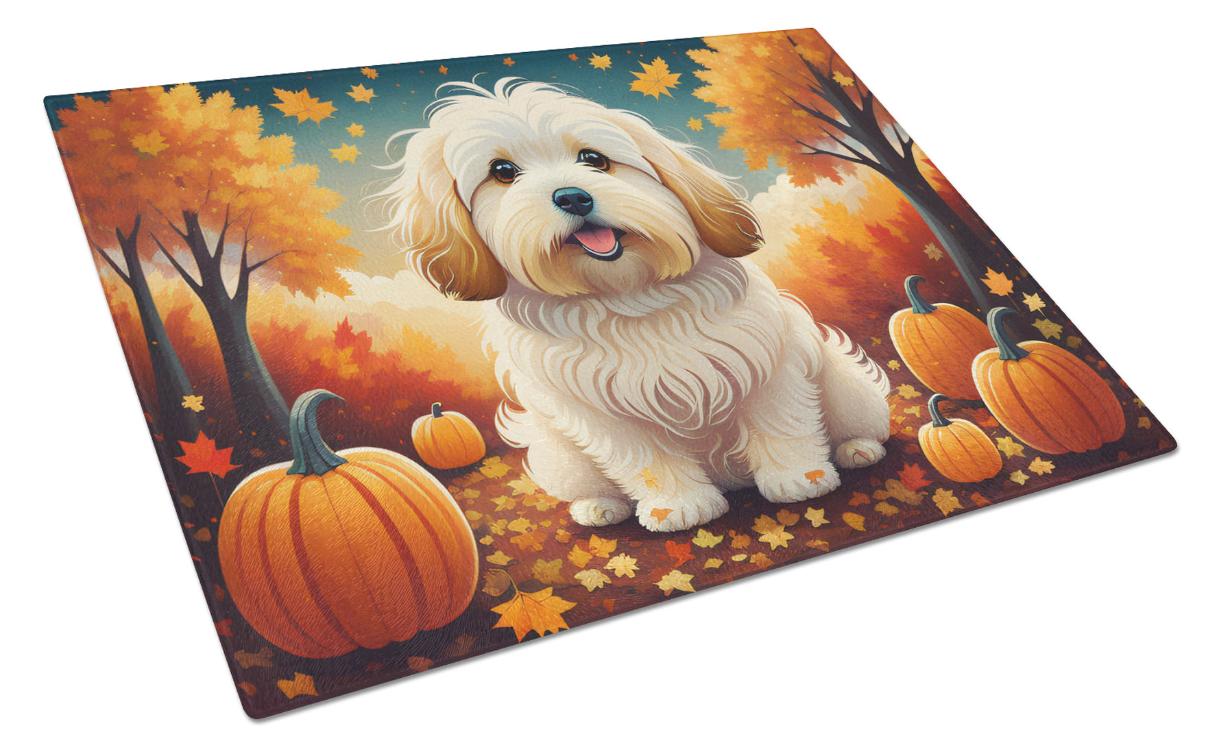 Buy this Coton De Tulear Fall Glass Cutting Board Large