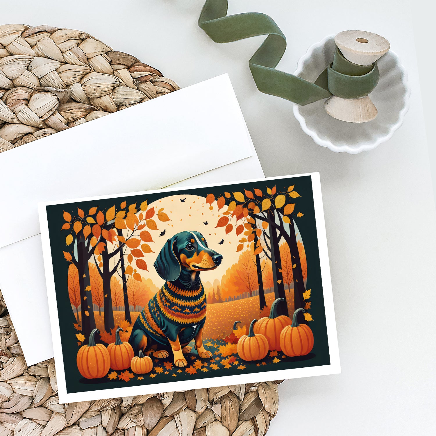 Dachshund Fall Greeting Cards and Envelopes Pack of 8
