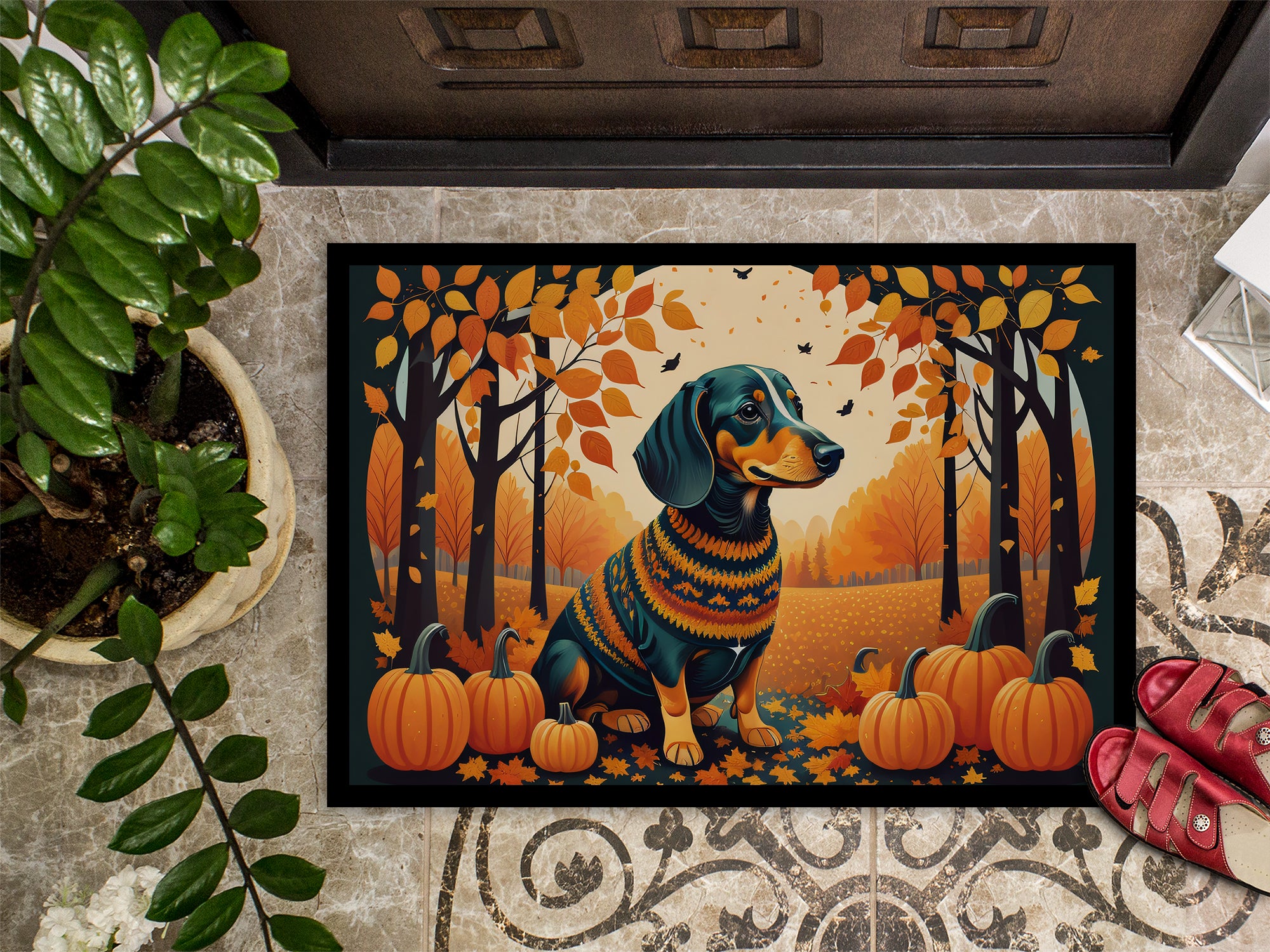 Dachshund Fall Indoor or Outdoor Mat 24x36