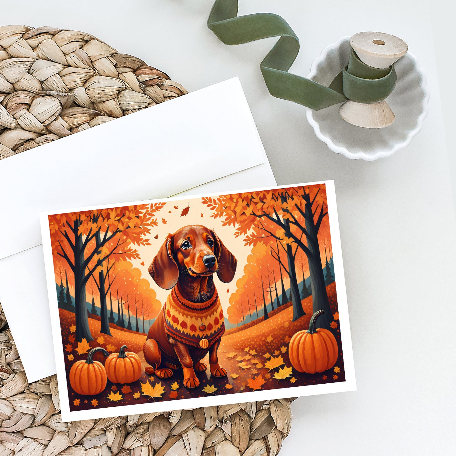 Dachshund Fall Greeting Cards and Envelopes Pack of 8