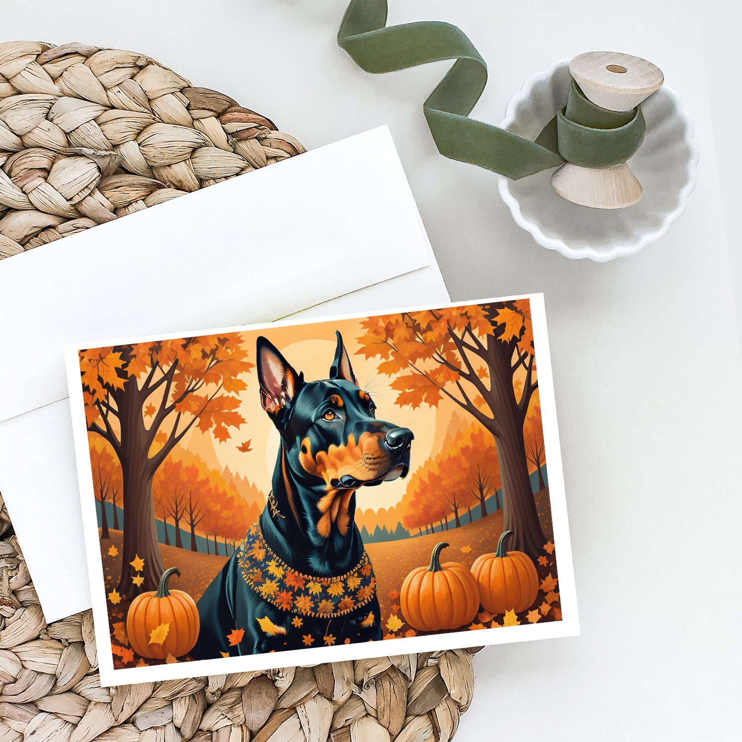 Doberman Pinscher Fall Greeting Cards and Envelopes Pack of 8