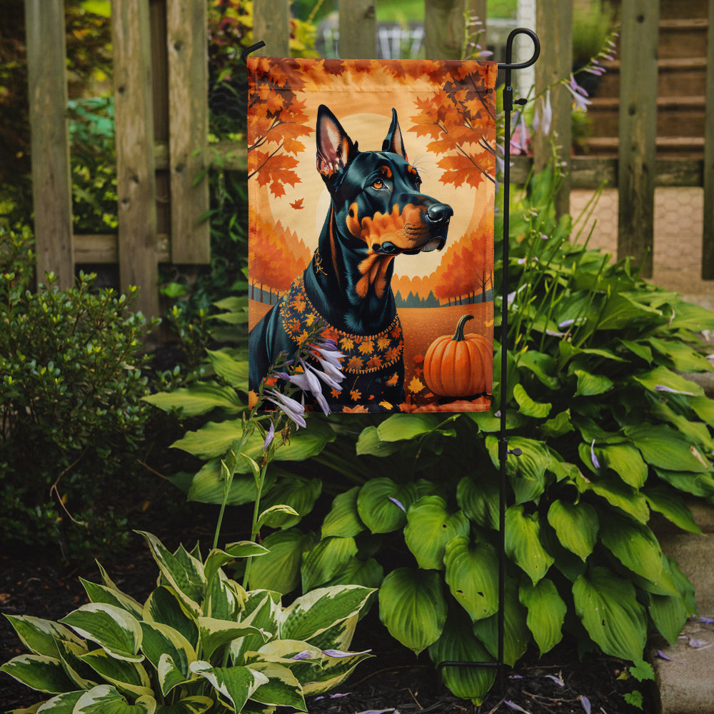 Caroline's Treasures Doberman Pinscher Fall Garden Flag – Dog Surrounded by Pumpkins & Autumn Leaves