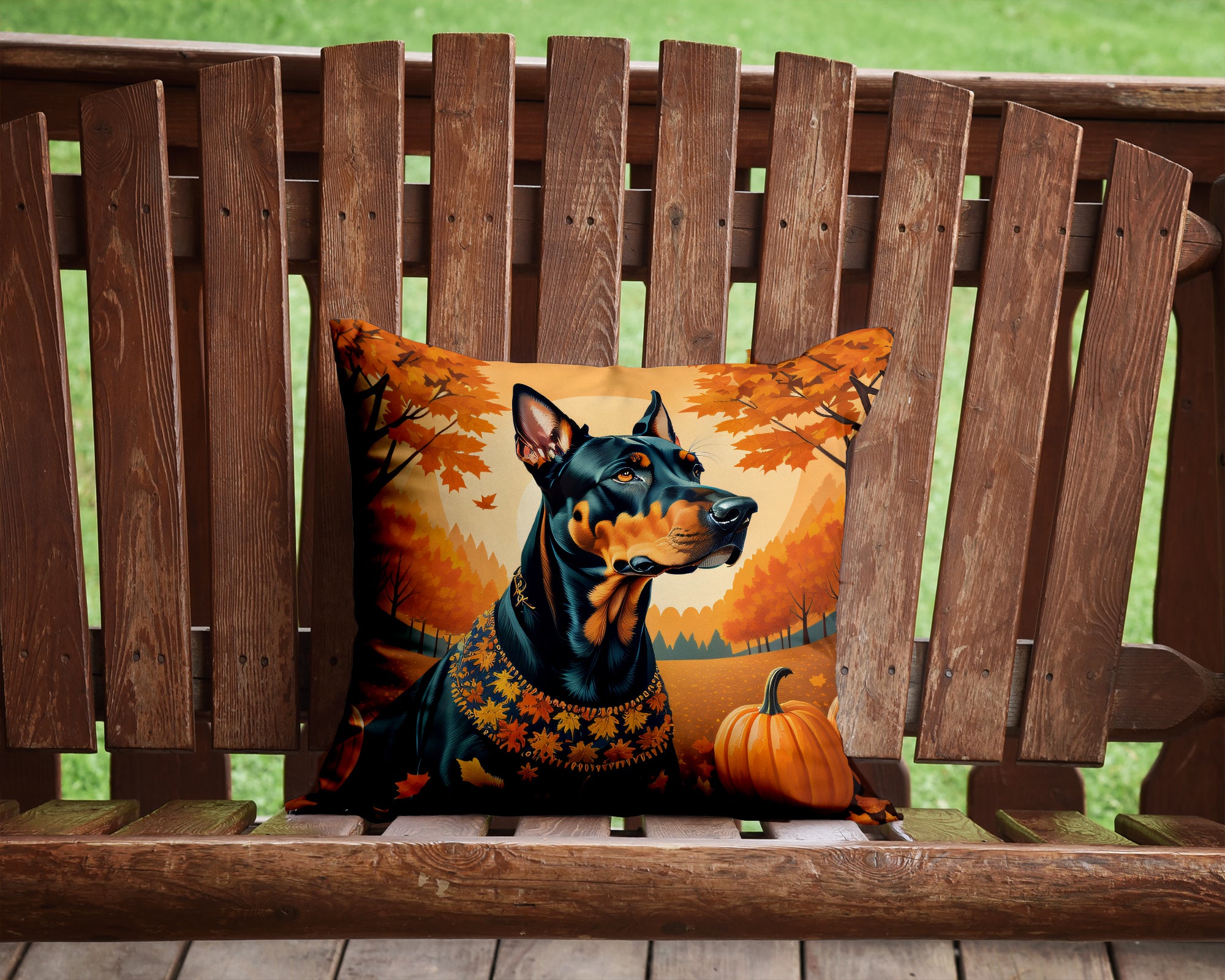 Buy this Doberman Pinscher Fall Fabric Decorative Pillow