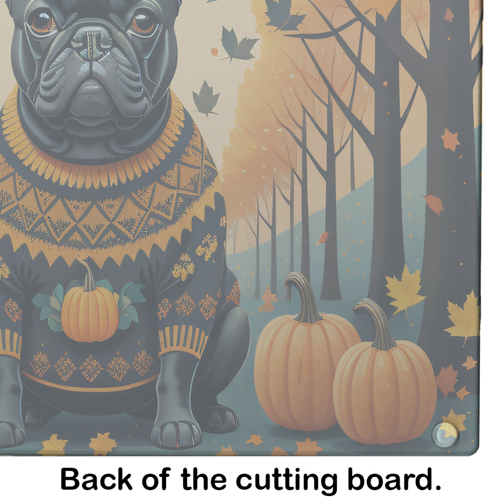 Black French Bulldog Fall Glass Cutting Board Large