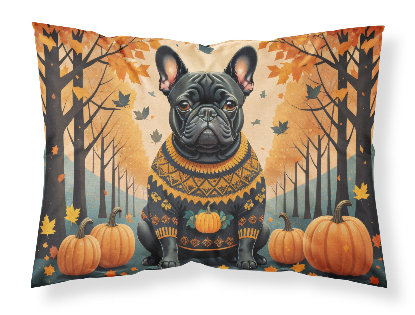 Caroline's Treasures Black French Bulldog Fall Fabric Standard Pillowcase – Artistic Decorative Front, White Back