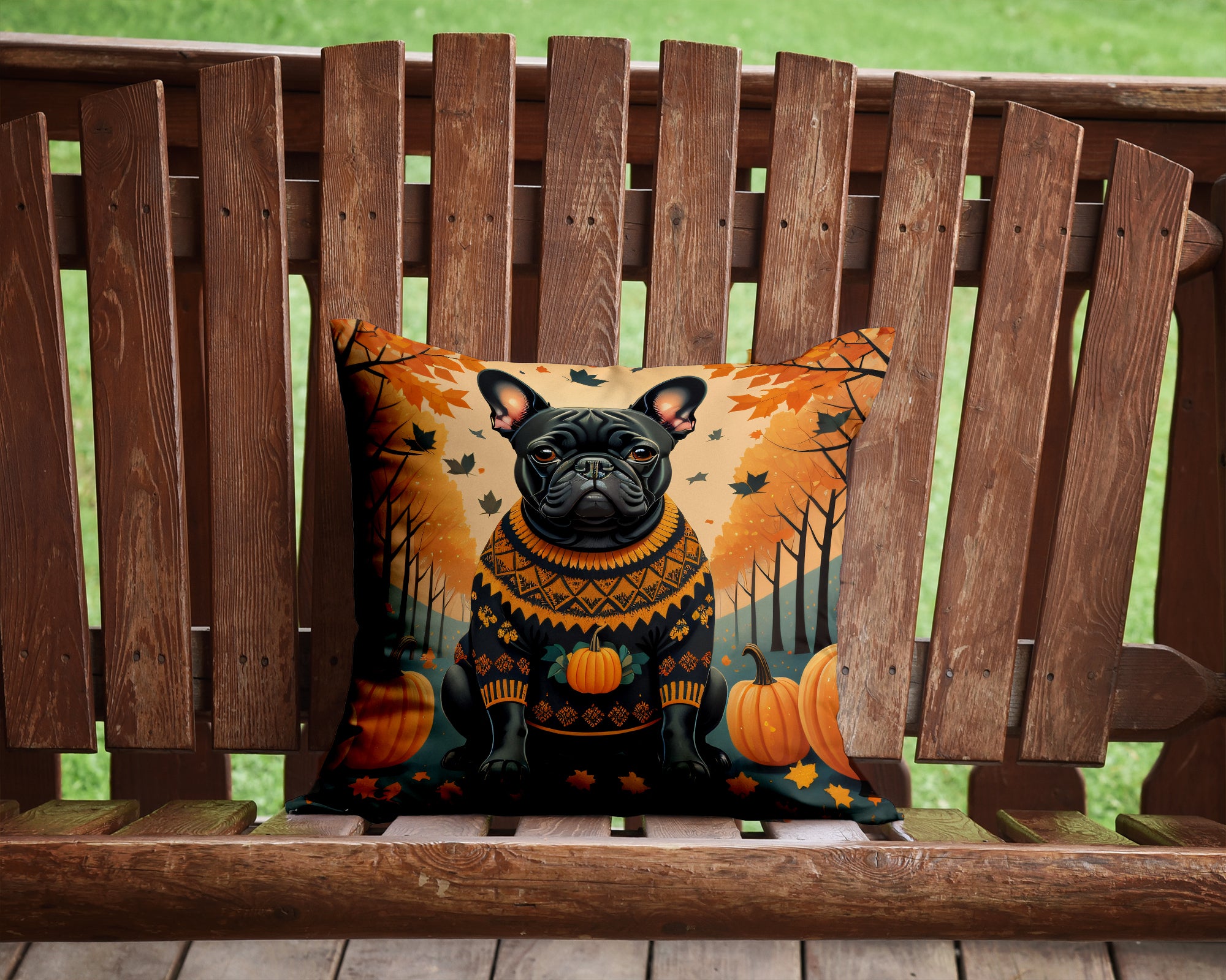 Black French Bulldog Fall Fabric Decorative Pillow