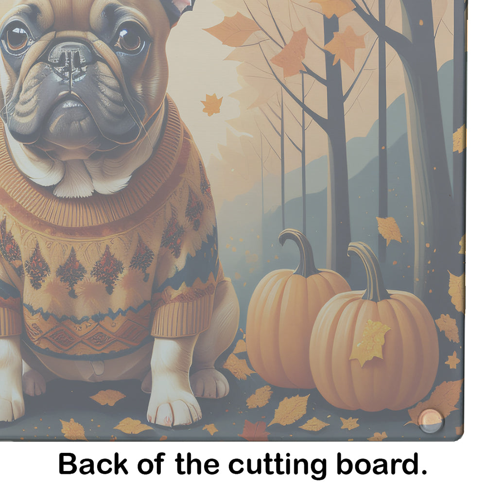 Fawn French Bulldog Fall Glass Cutting Board Large