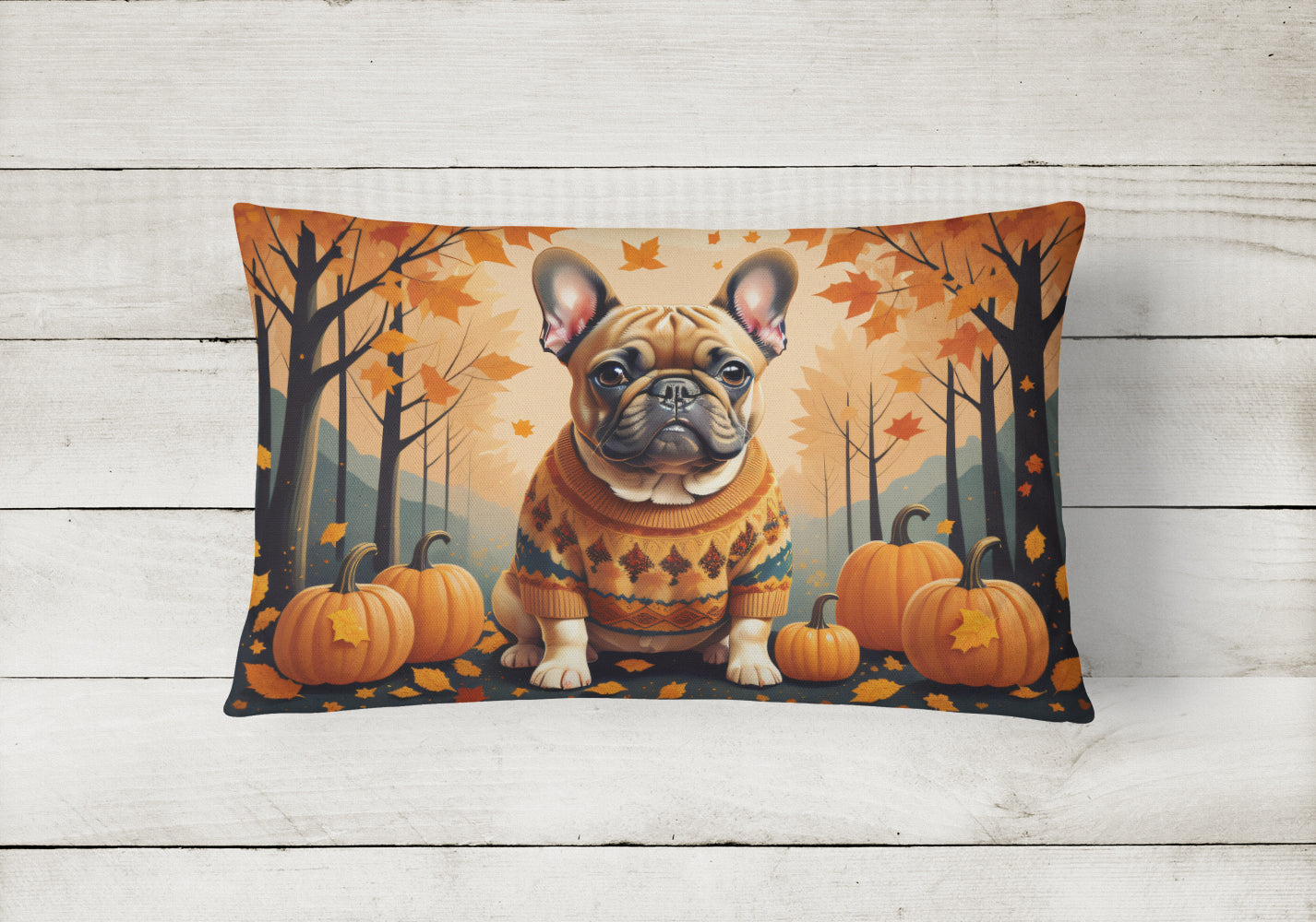 Fawn French Bulldog Fall Fabric Decorative Pillow