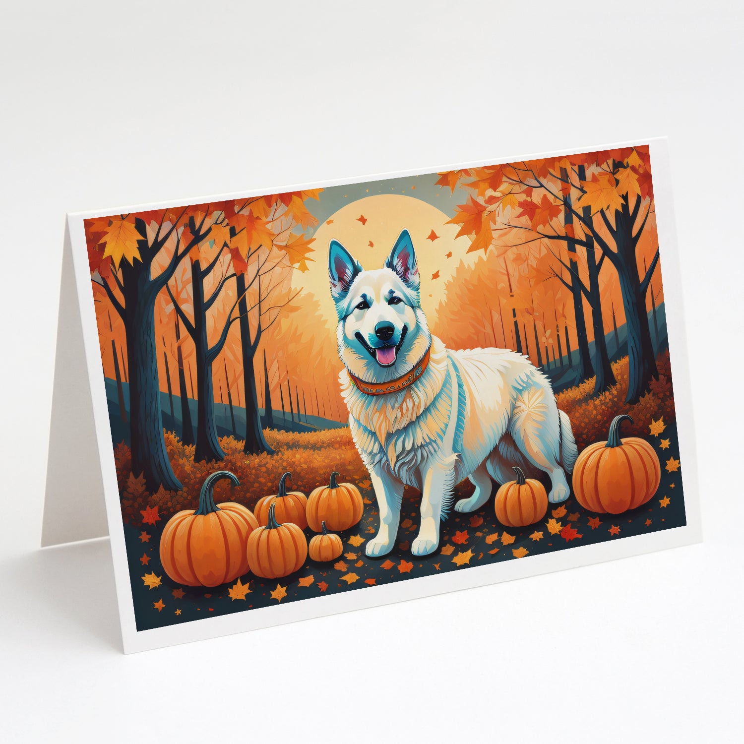 Buy this White German Shepherd Fall Greeting Cards and Envelopes Pack of 8