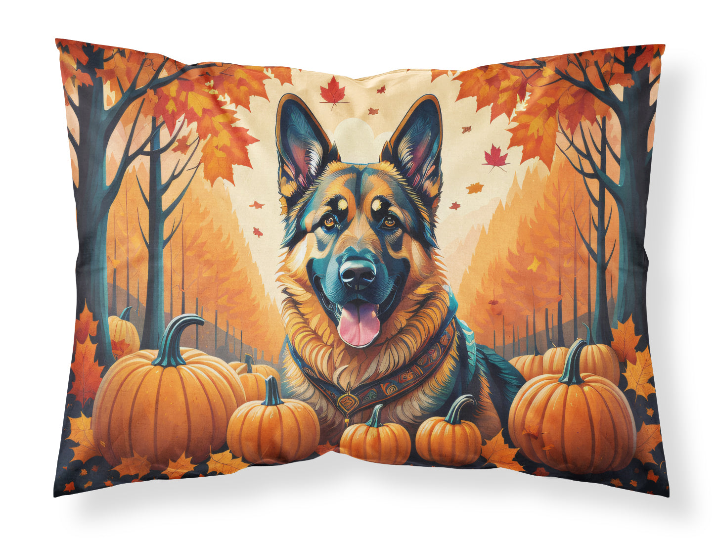 Caroline's Treasures German Shepherd Fall Fabric Standard Pillowcase – Artistic Decorative Front, White Back