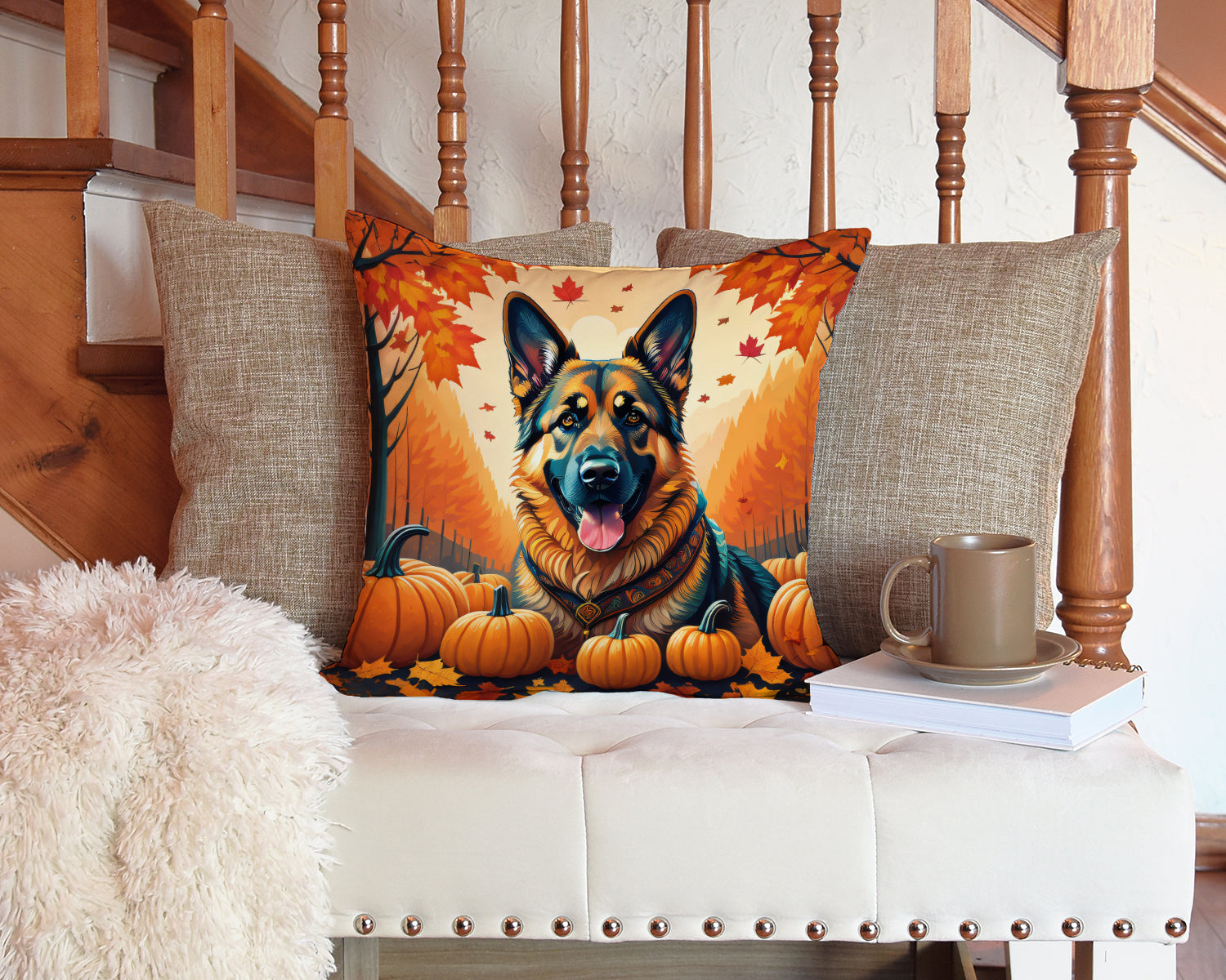 German Shepherd Fall Fabric Decorative Pillow