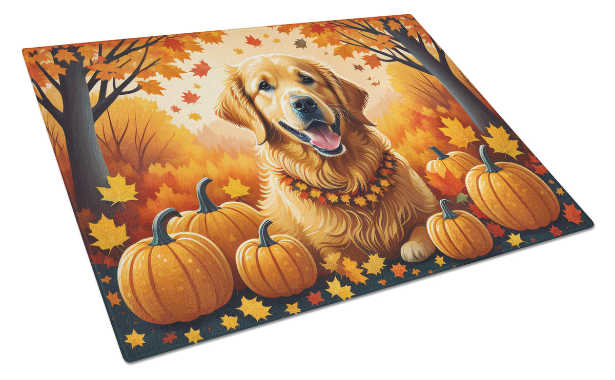Buy this Golden Retriever Fall Glass Cutting Board Large