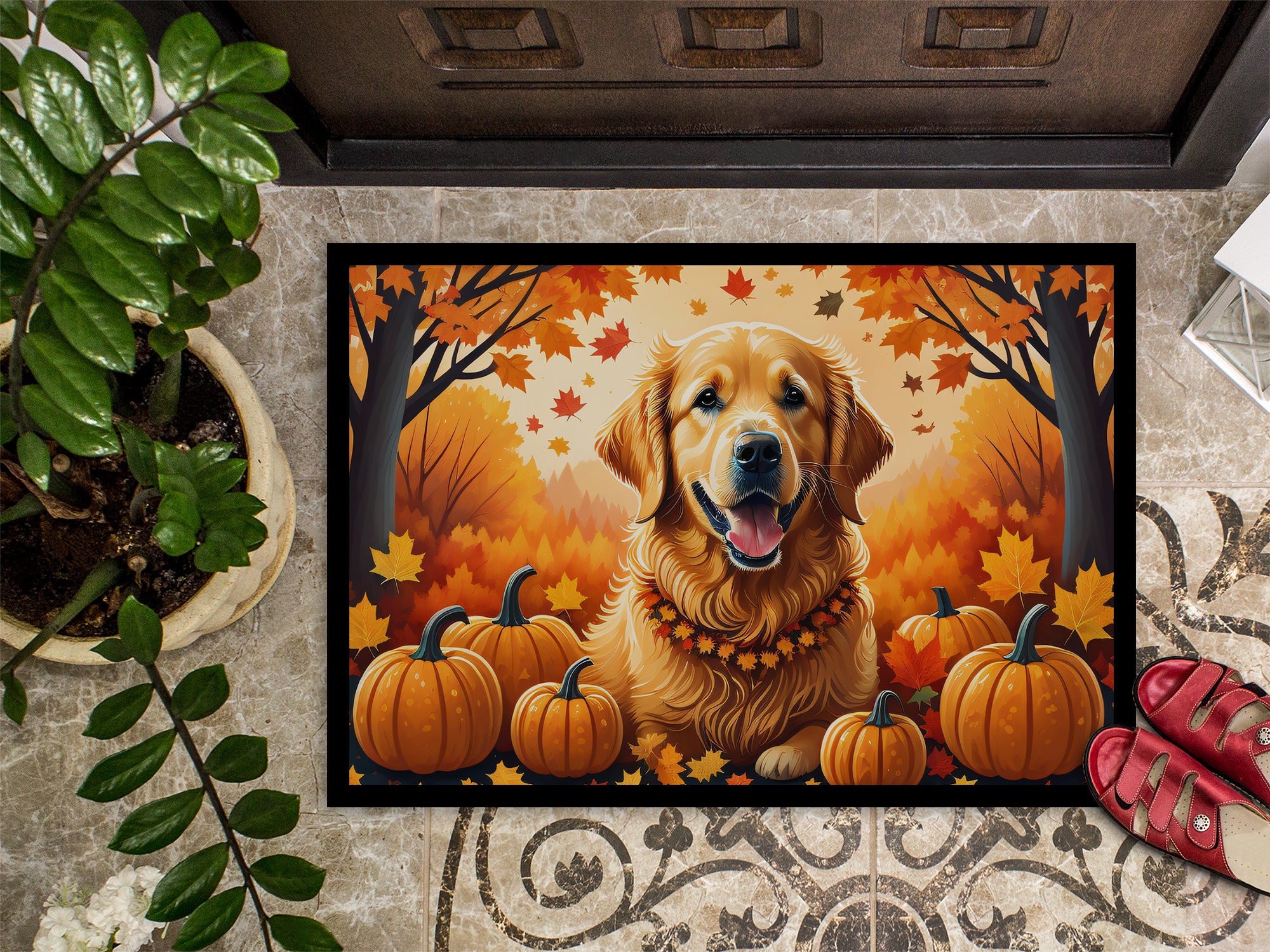 Golden Retriever Fall Doormat 18x27