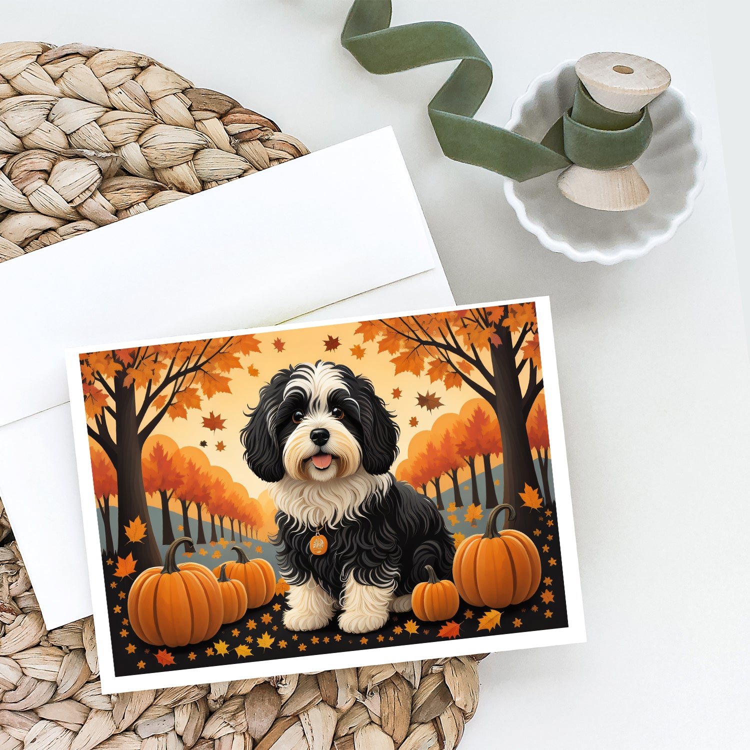 Havanese Fall Greeting Cards and Envelopes Pack of 8