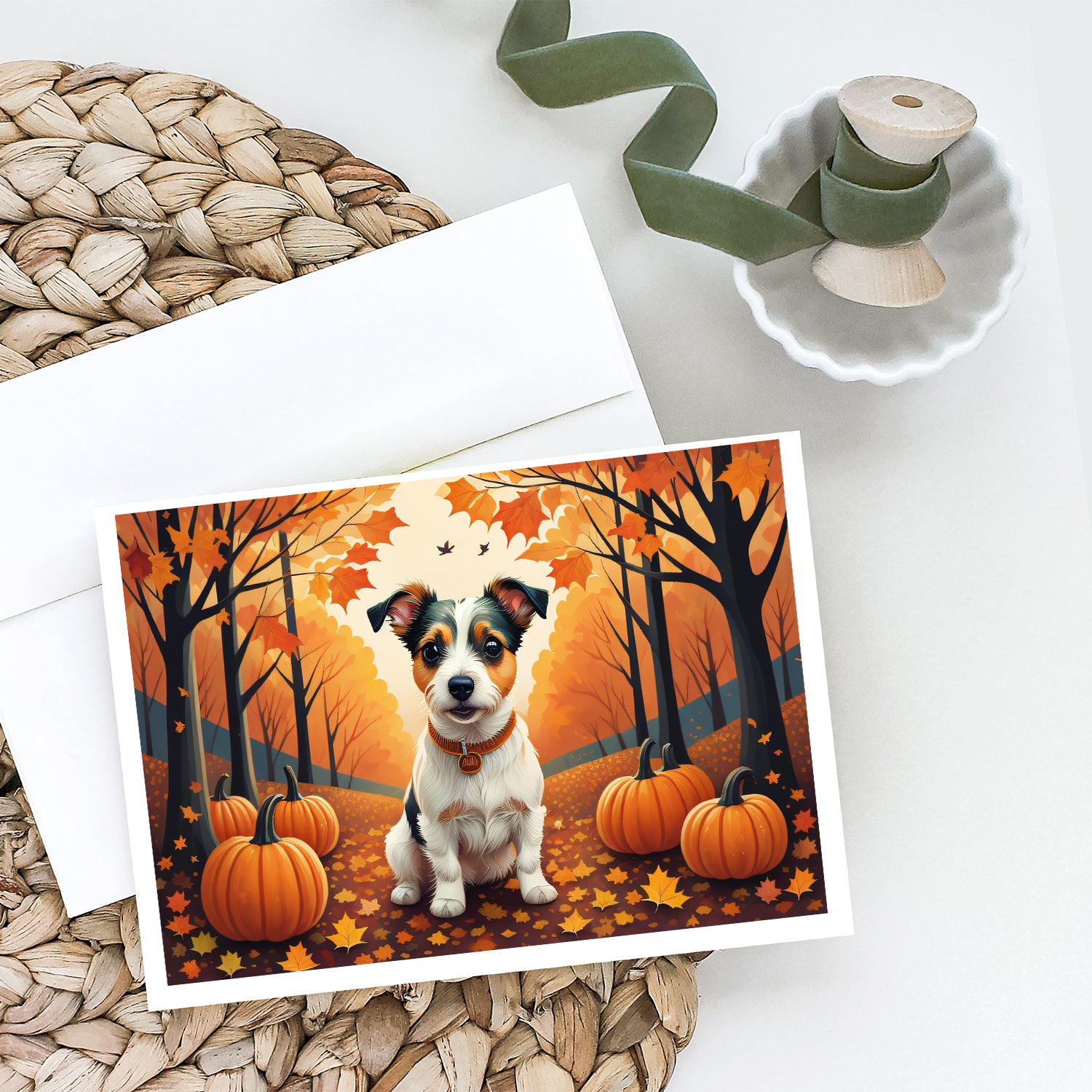 Jack Russell Terrier Fall Greeting Cards and Envelopes Pack of 8