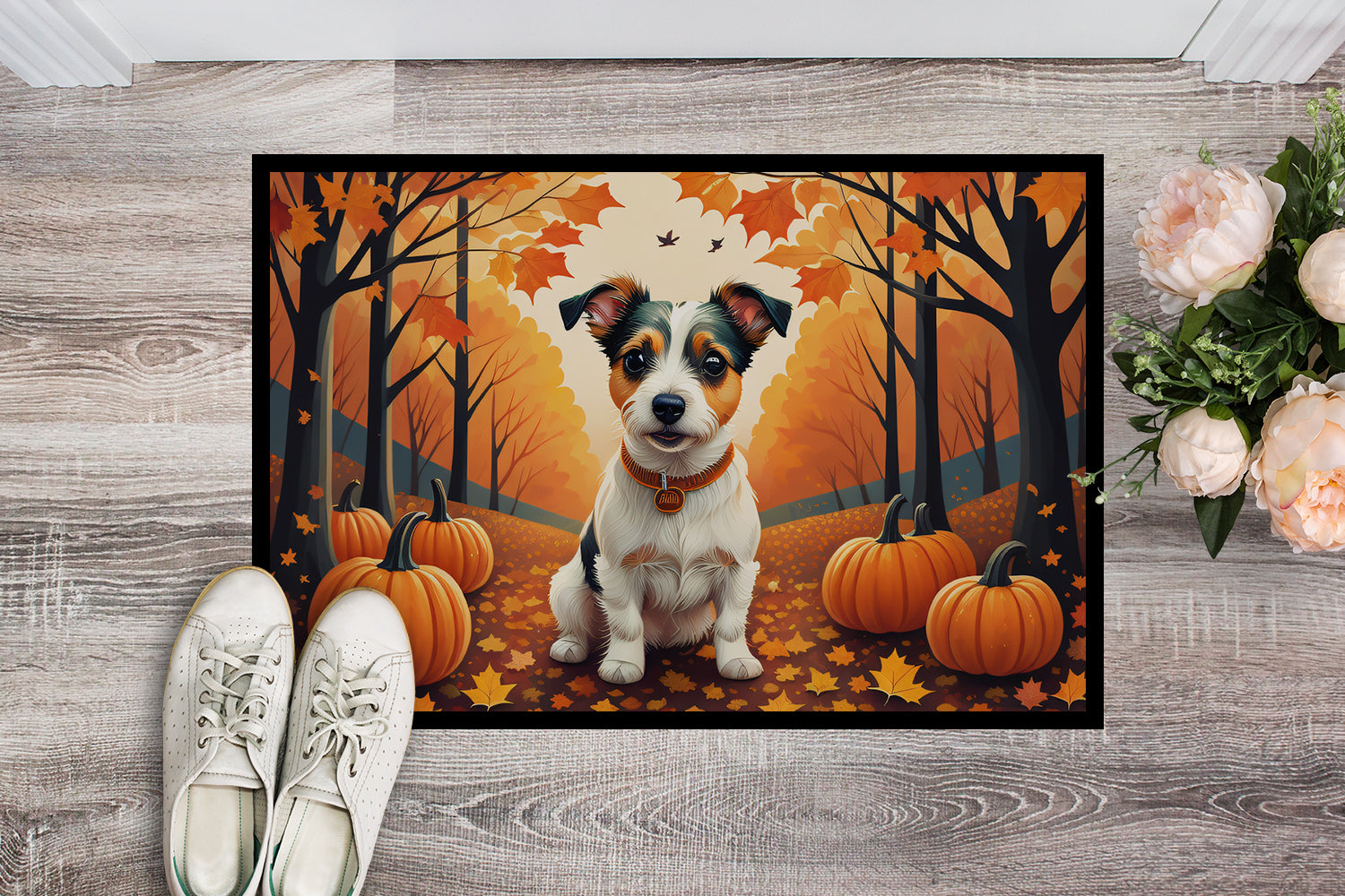 Jack Russell Terrier Fall Indoor or Outdoor Mat 24x36