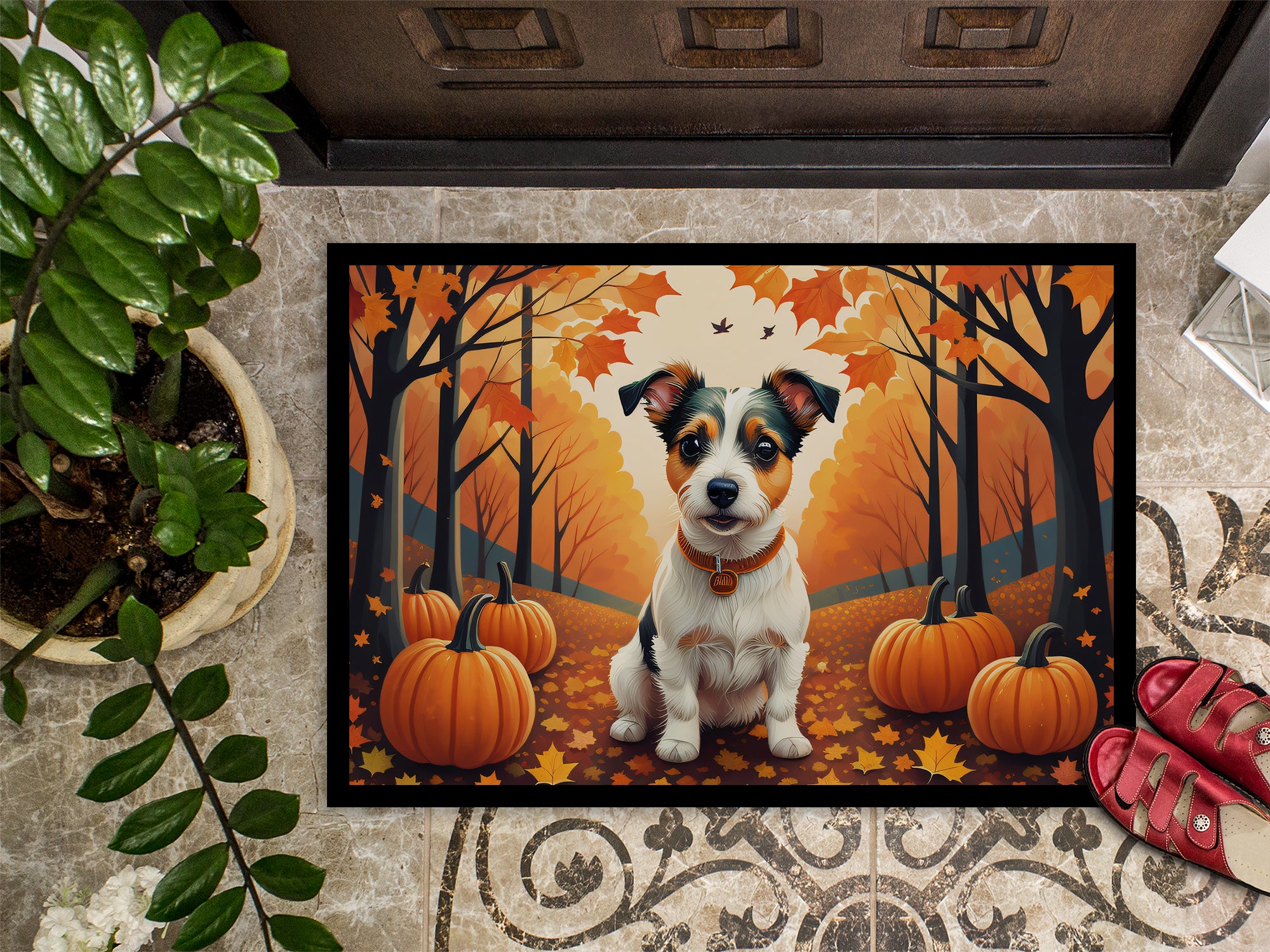 Jack Russell Terrier Fall Indoor or Outdoor Mat 24x36
