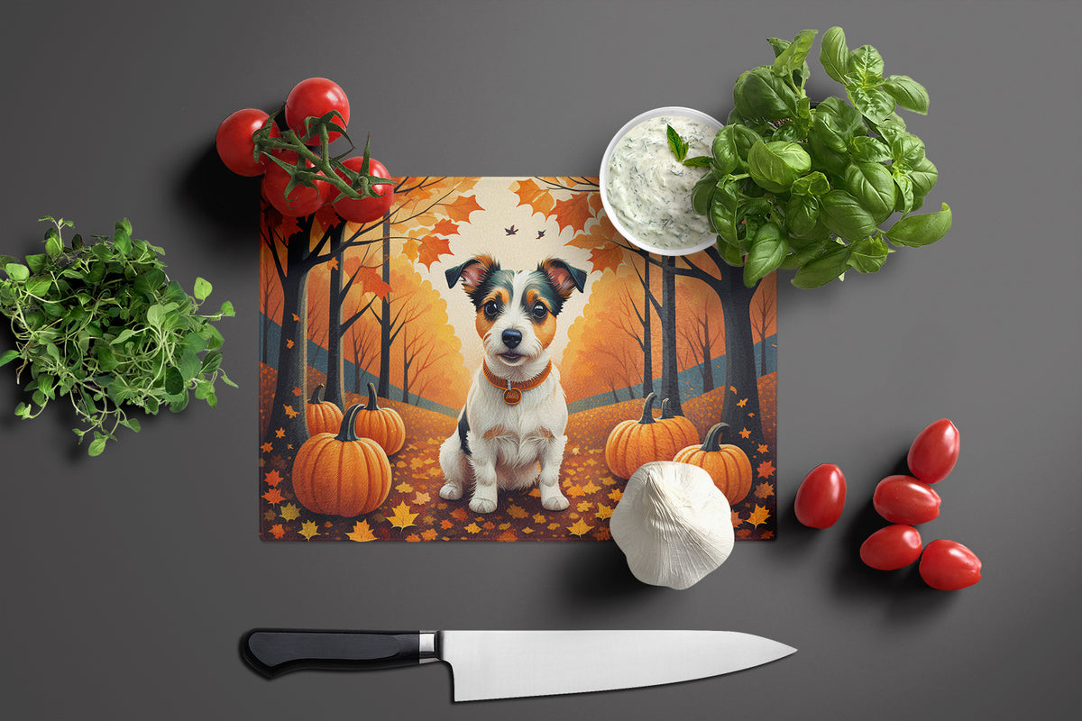 Caroline's Treasures Jack Russell Terrier Fall Glass Cutting Boards – Durable, Decorative Kitchen Art Large