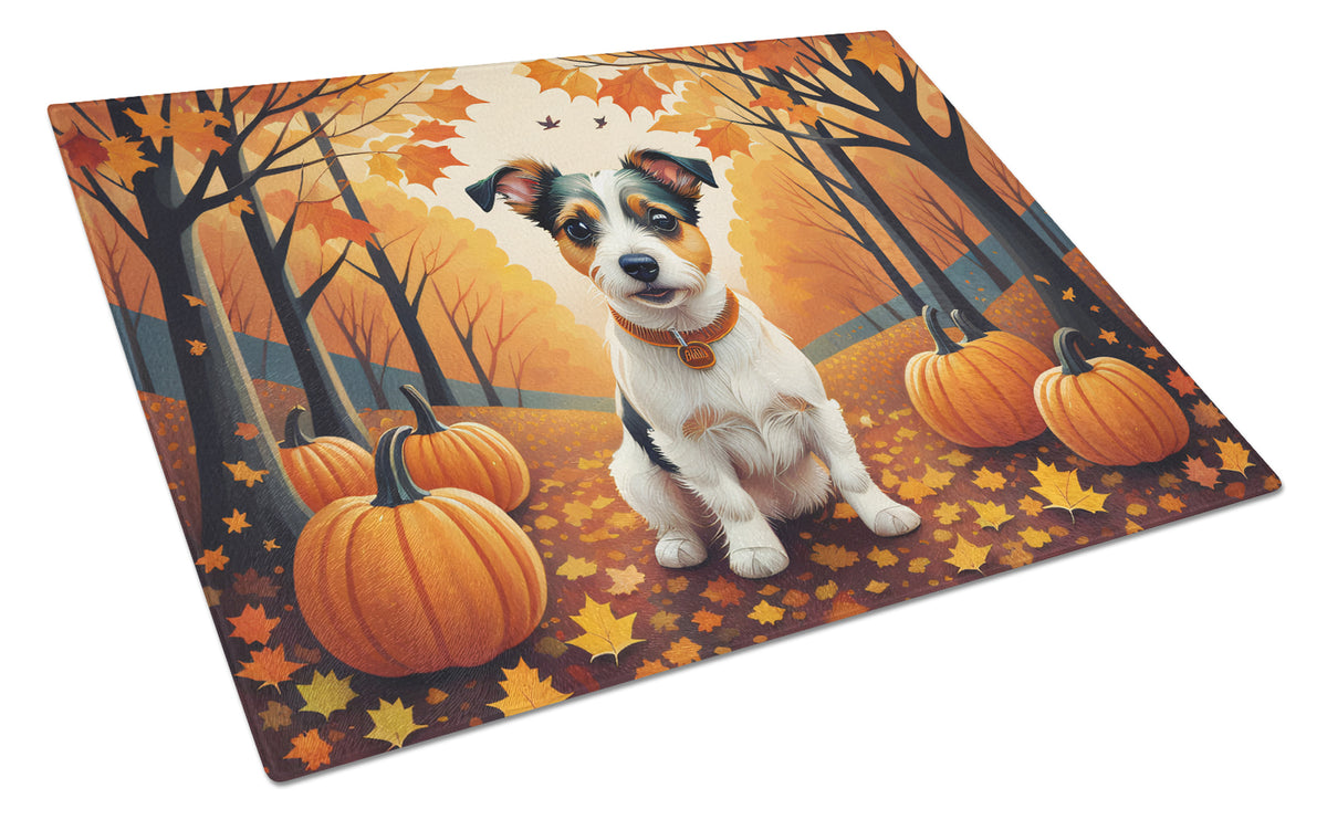 Caroline's Treasures Jack Russell Terrier Fall Glass Cutting Boards – Durable, Decorative Kitchen Art Large