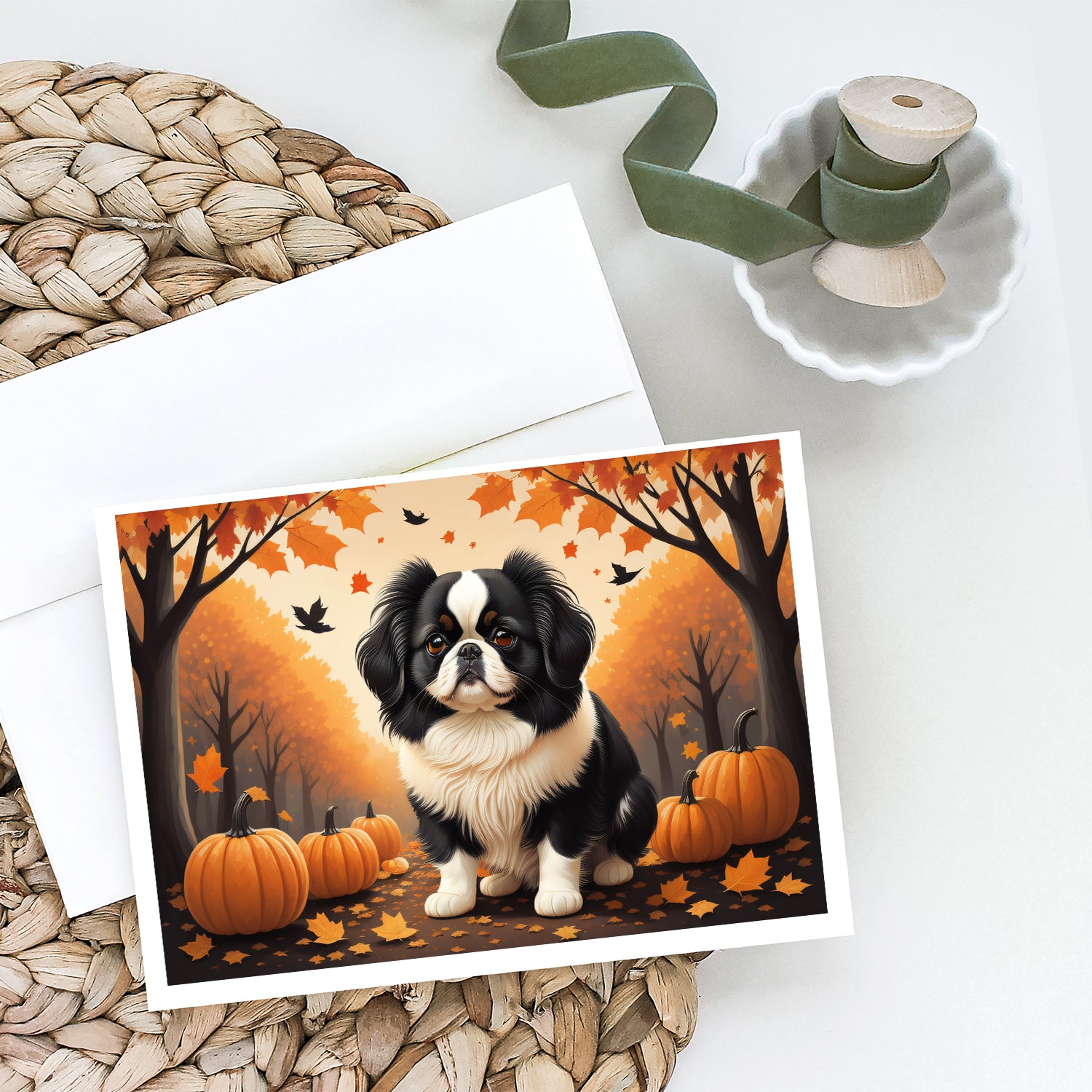 Buy this Japanese Chin Fall Greeting Cards and Envelopes Pack of 8
