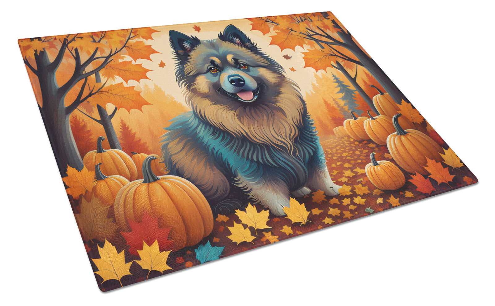 Buy this Keeshond Fall Glass Cutting Board Large
