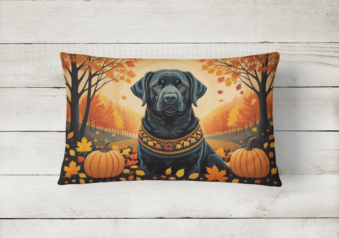 Black Labrador Retriever Fall Fabric Decorative Pillow