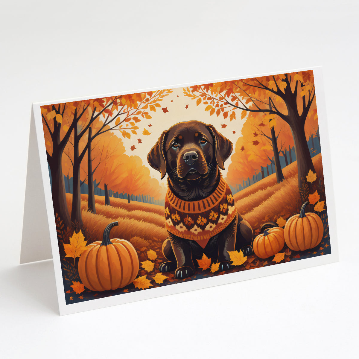 Buy this Chocolate Labrador Retriever Fall Greeting Cards and Envelopes Pack of 8