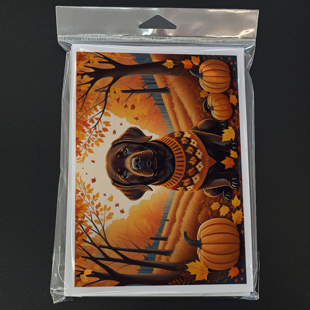 Chocolate Labrador Retriever Fall Greeting Cards and Envelopes Pack of 8