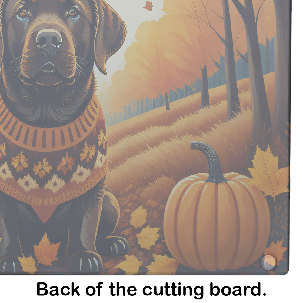 Chocolate Labrador Retriever Fall Glass Cutting Board Large