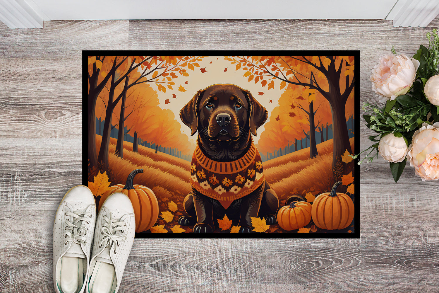 Chocolate Labrador Retriever Fall Doormat 18x27