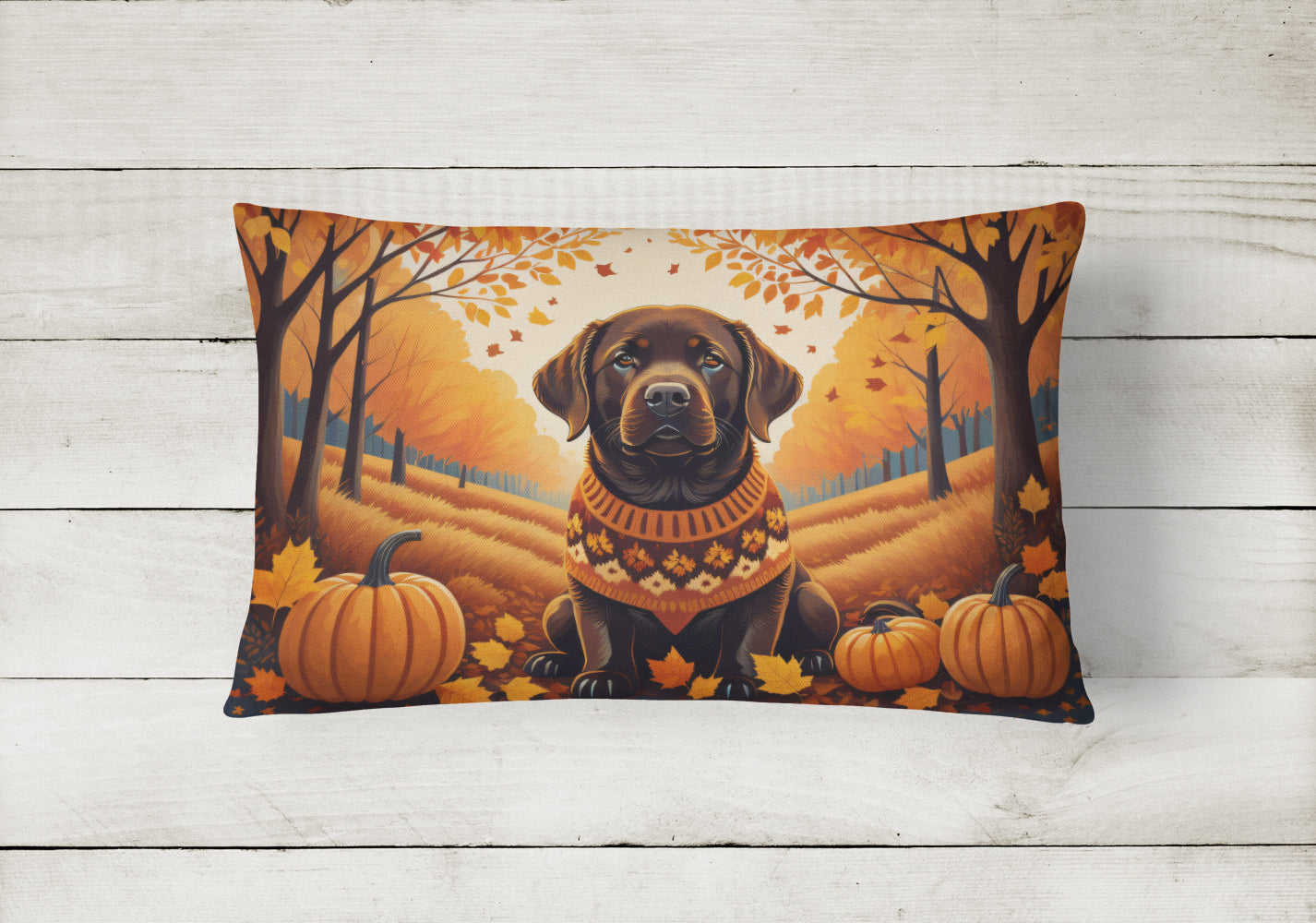 Chocolate Labrador Retriever Fall Fabric Decorative Pillow