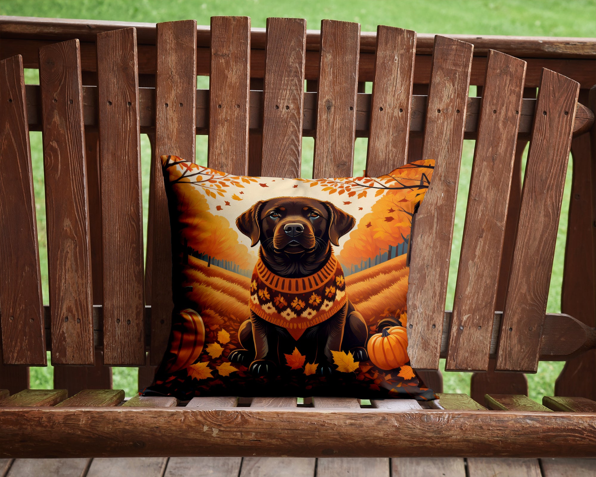 Chocolate Labrador Retriever Fall Fabric Decorative Pillow