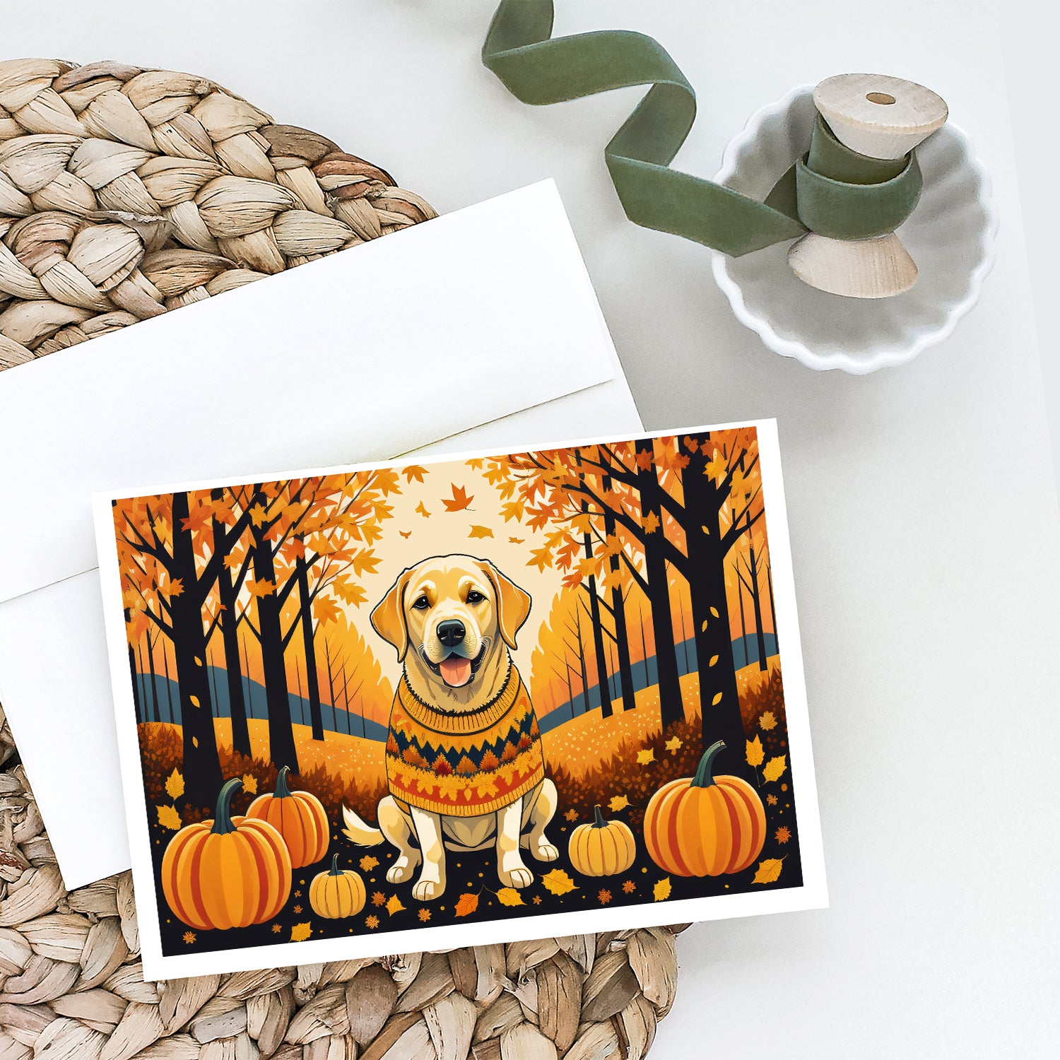 Yellow Labrador Retriever Fall Greeting Cards and Envelopes Pack of 8