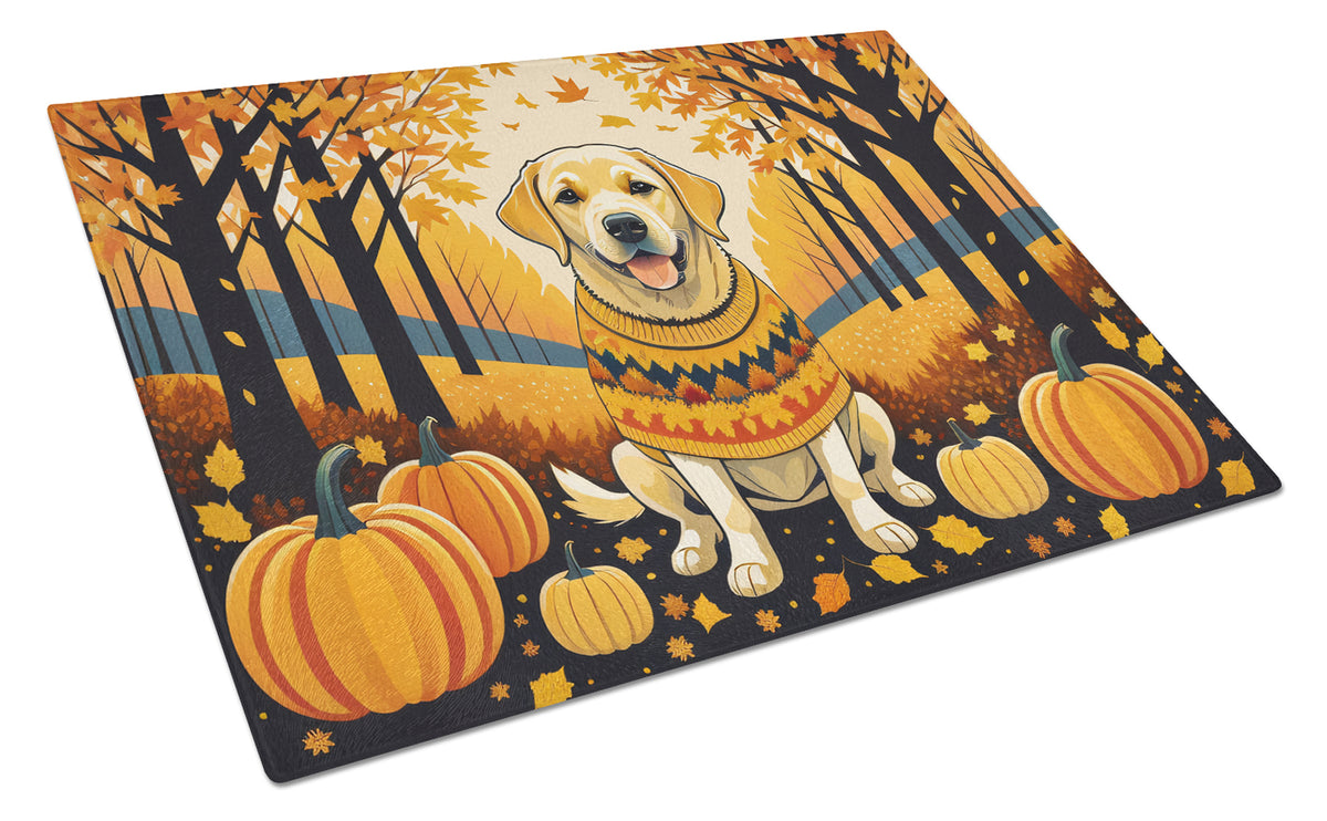 Buy this Yellow Labrador Retriever Fall Glass Cutting Board Large