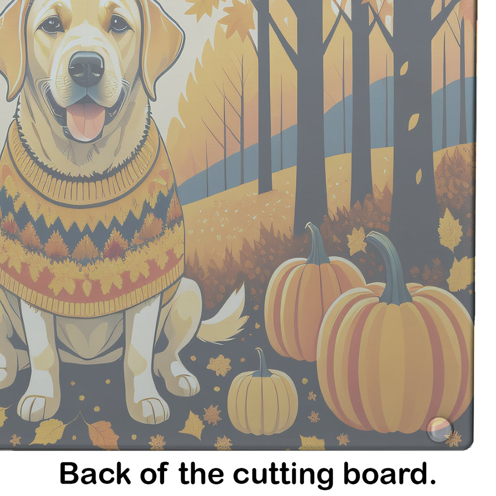 Yellow Labrador Retriever Fall Glass Cutting Board Large