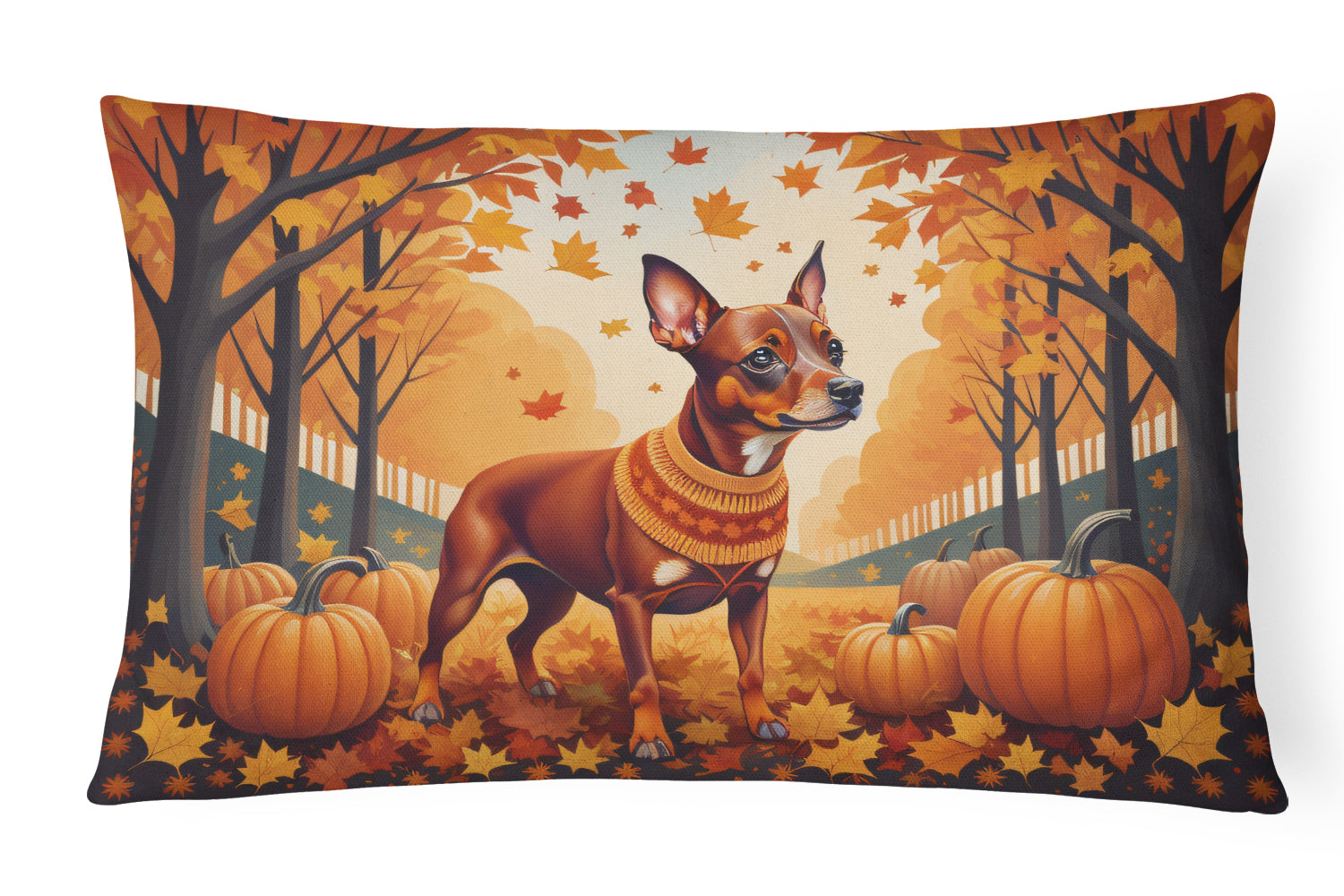 Buy this Red Miniature Pinscher Fall Fabric Decorative Pillow