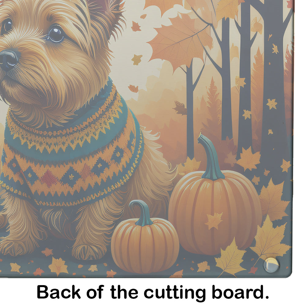 Norwich Terrier Fall Glass Cutting Board Large